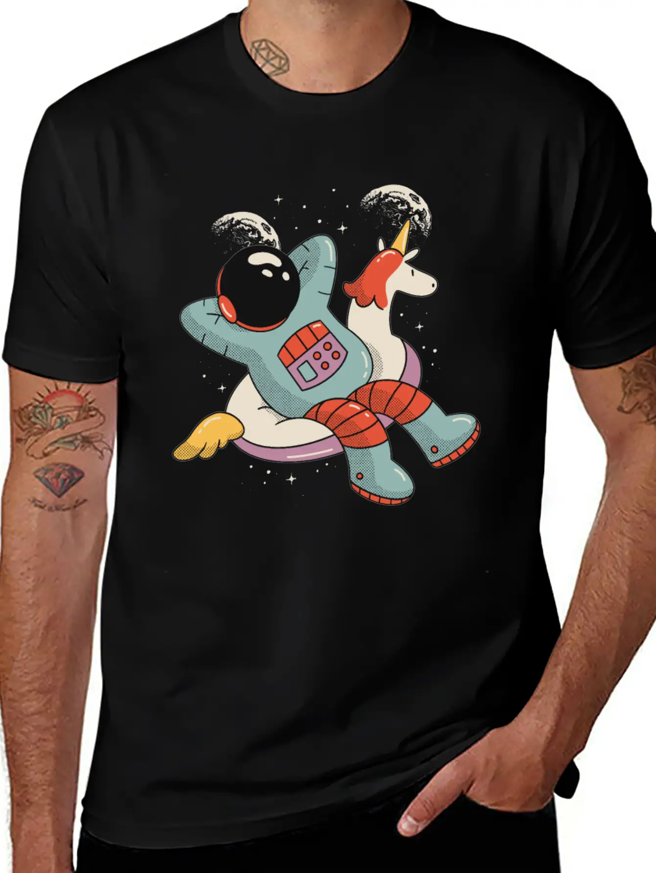 Chilling Astronaut Relaxing In Space On A Unicorn Stylish Everyday T-Shirt – Unisex Basic Cotton Tee