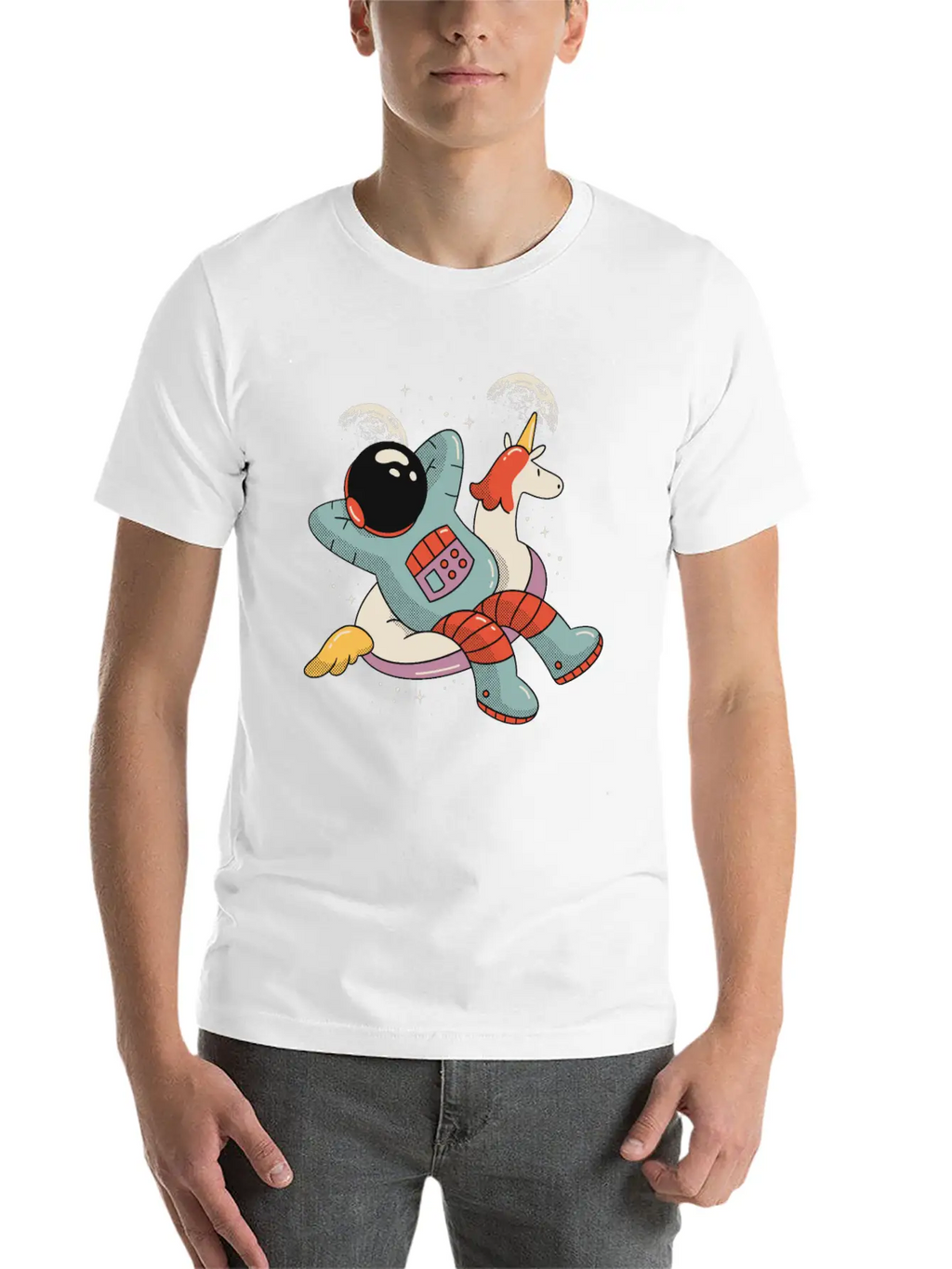 Chilling Astronaut Relaxing In Space On A Unicorn Stylish Everyday T-Shirt – Unisex Basic Cotton Tee