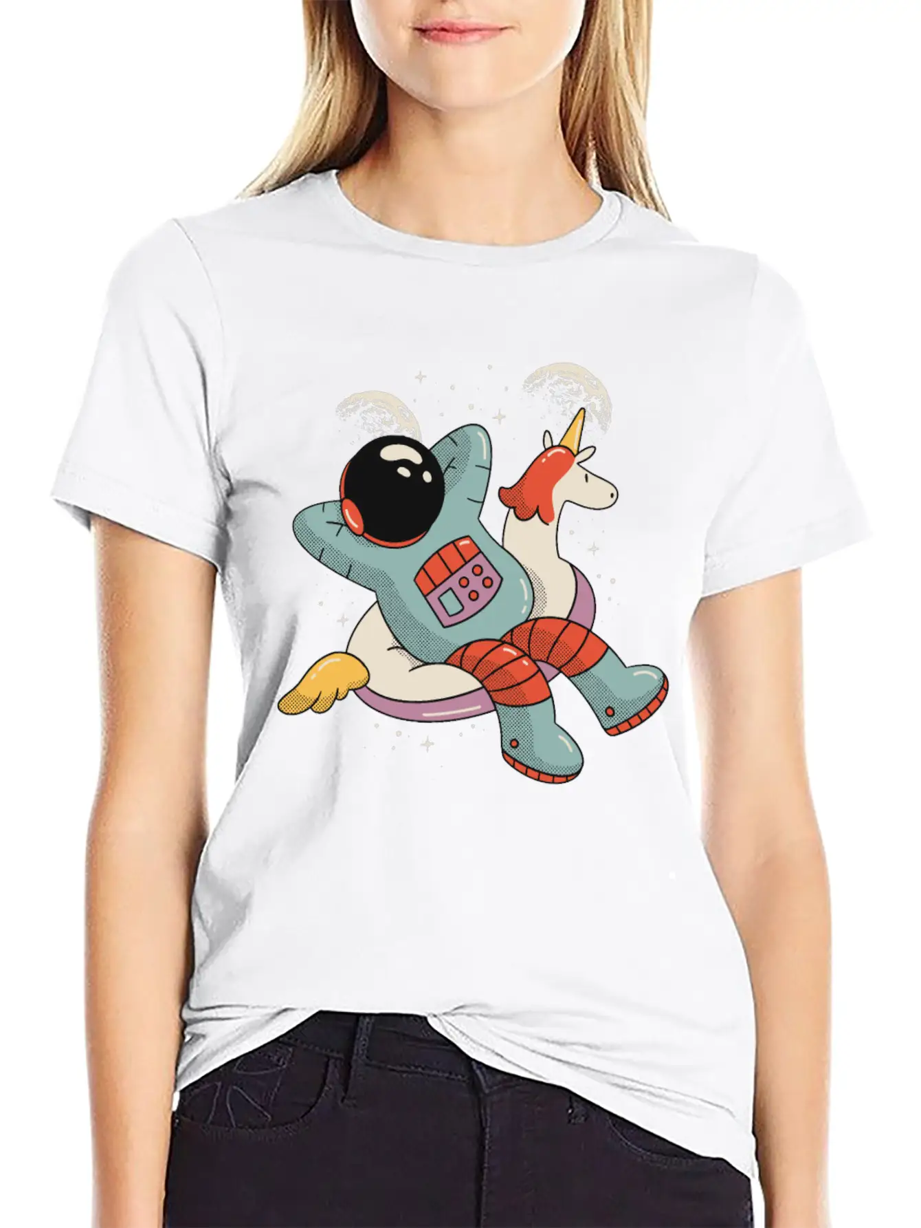 Chilling Astronaut Relaxing In Space On A Unicorn Stylish Everyday T-Shirt – Unisex Basic Cotton Tee