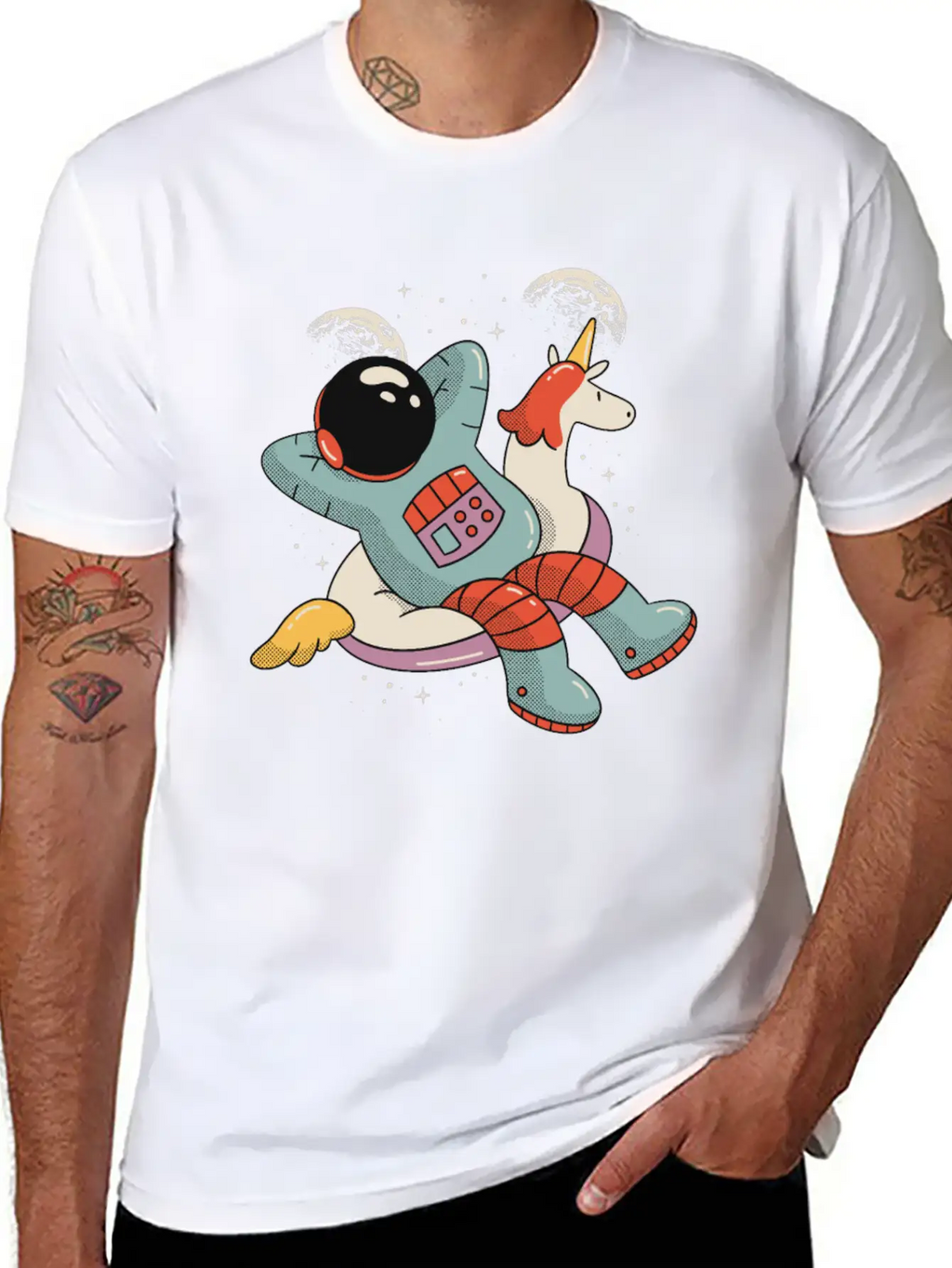 Chilling Astronaut Relaxing In Space On A Unicorn Stylish Everyday T-Shirt – Unisex Basic Cotton Tee
