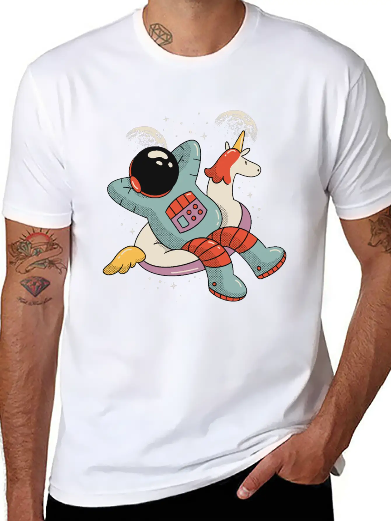 Chilling Astronaut Relaxing In Space On A Unicorn Stylish Everyday T-Shirt – Unisex Basic Cotton Tee