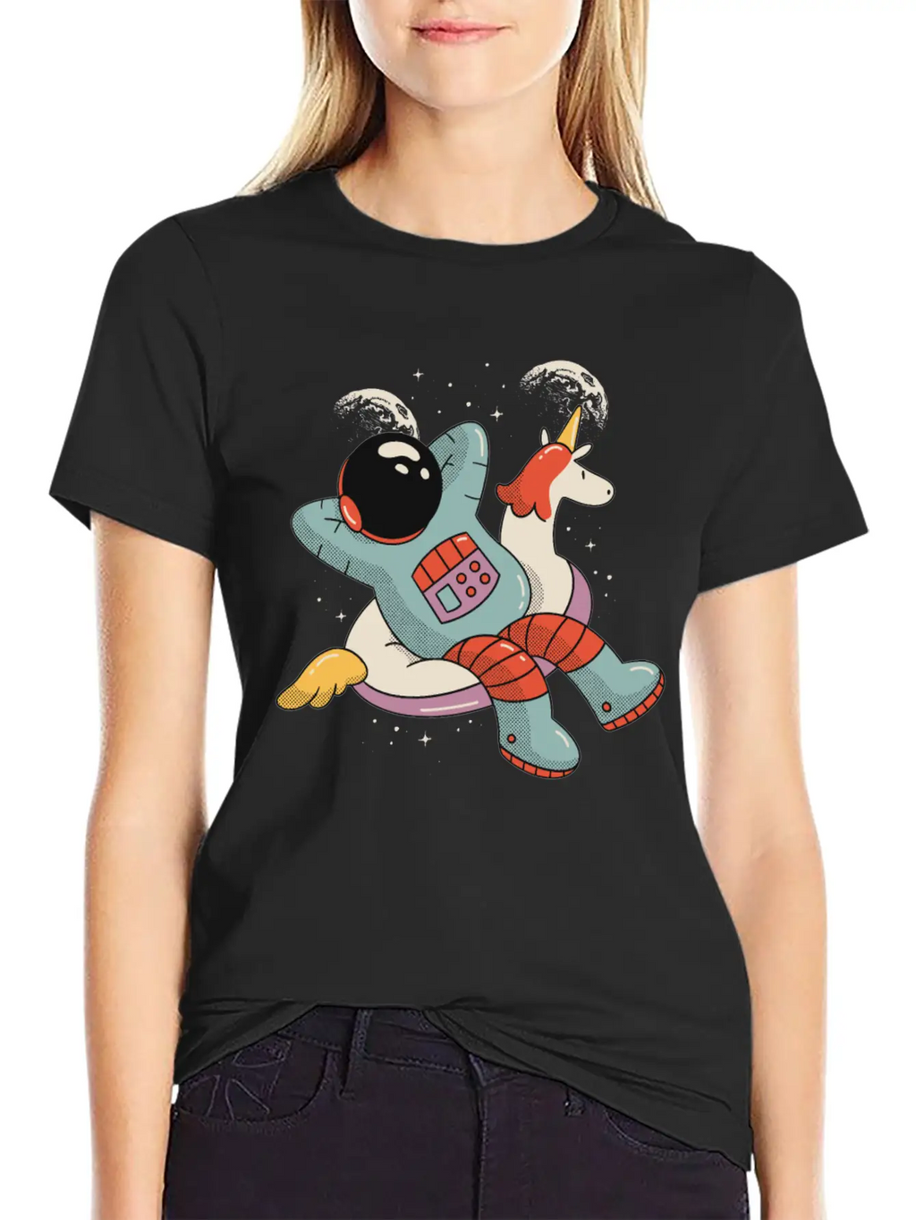Chilling Astronaut Relaxing In Space On A Unicorn Stylish Everyday T-Shirt – Unisex Basic Cotton Tee