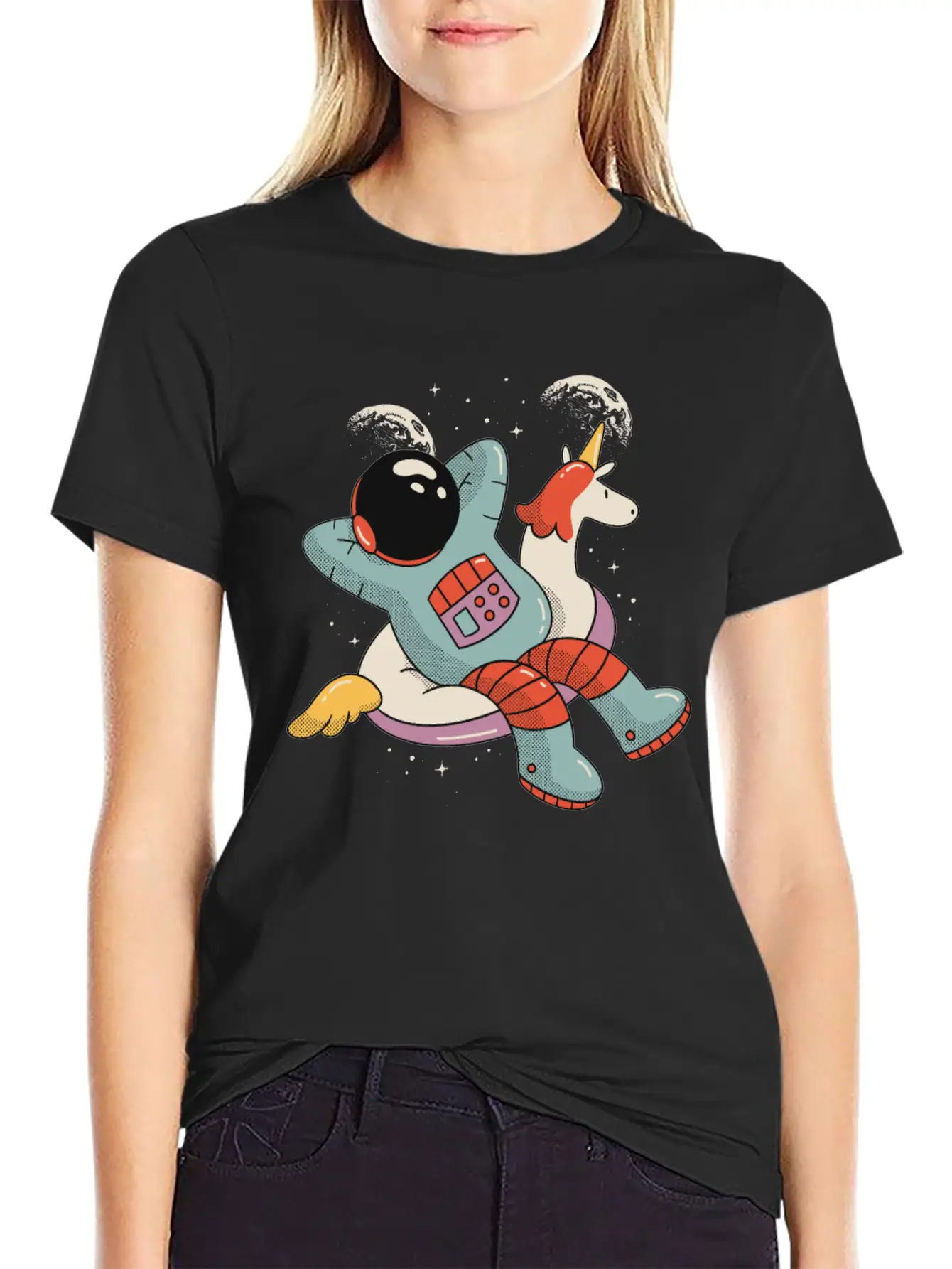 Chilling Astronaut Relaxing In Space On A Unicorn Stylish Everyday T-Shirt – Unisex Basic Cotton Tee