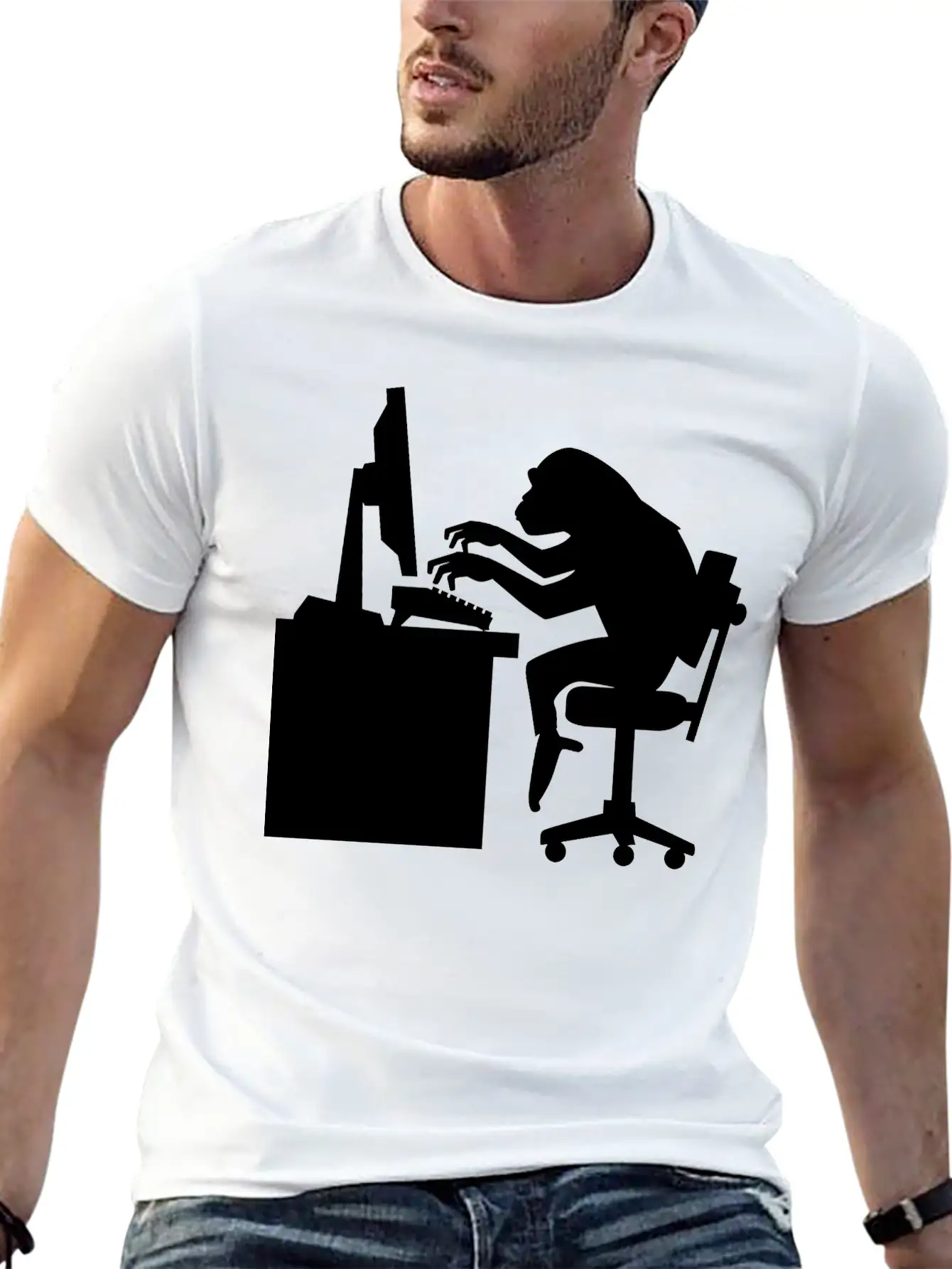 Chimp Pounding Keyboard Unisex Casual T-Shirt – Clean Design For Daily Comfort