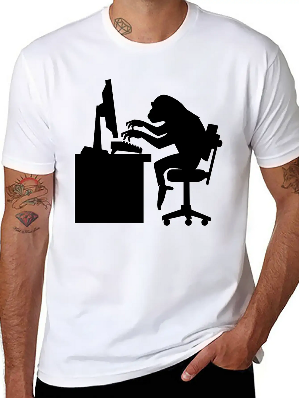 Chimp Pounding Keyboard Unisex Casual T-Shirt – Clean Design For Daily Comfort