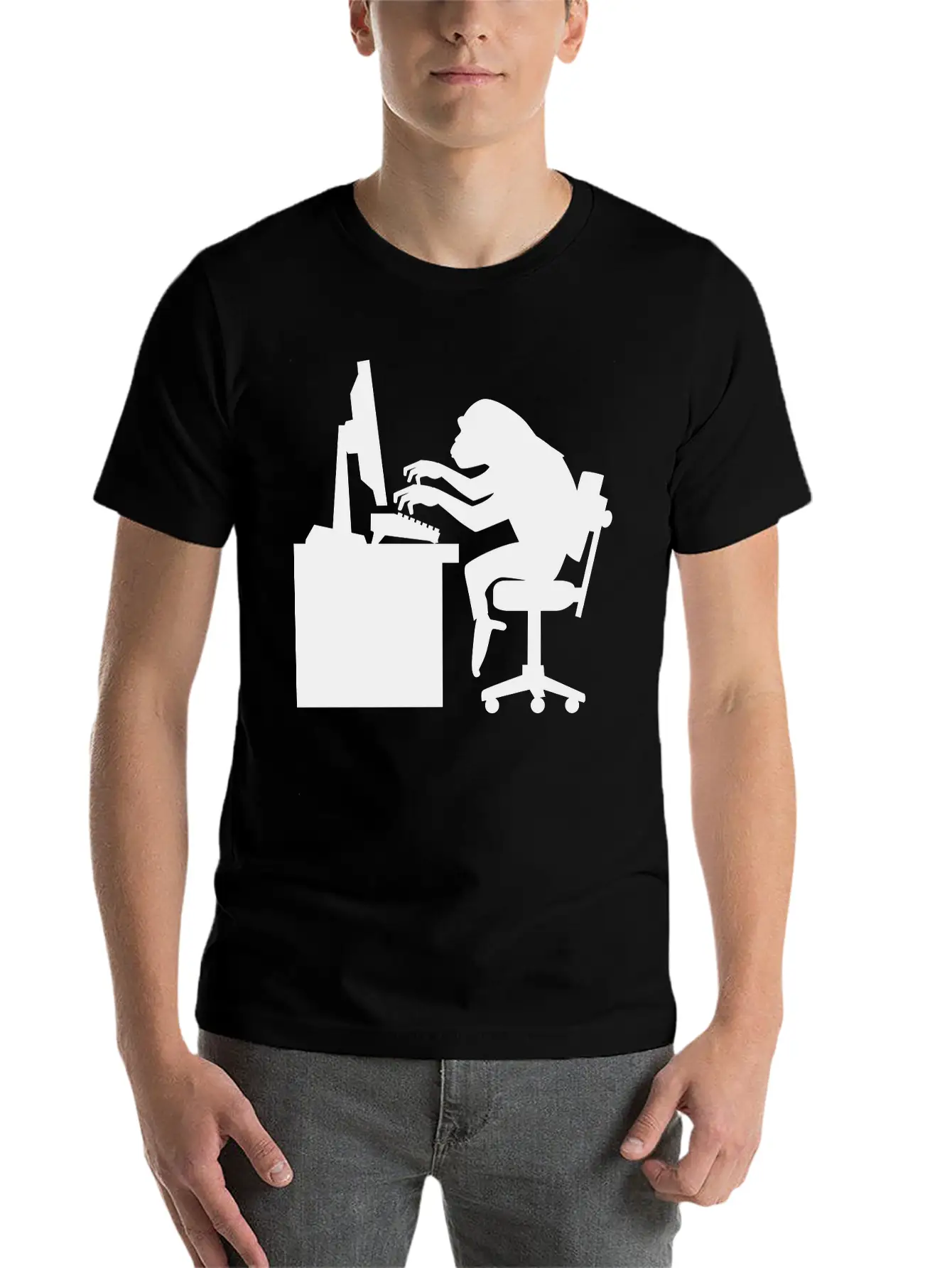 Chimp Pounding Keyboard Unisex Casual T-Shirt – Clean Design For Daily Comfort