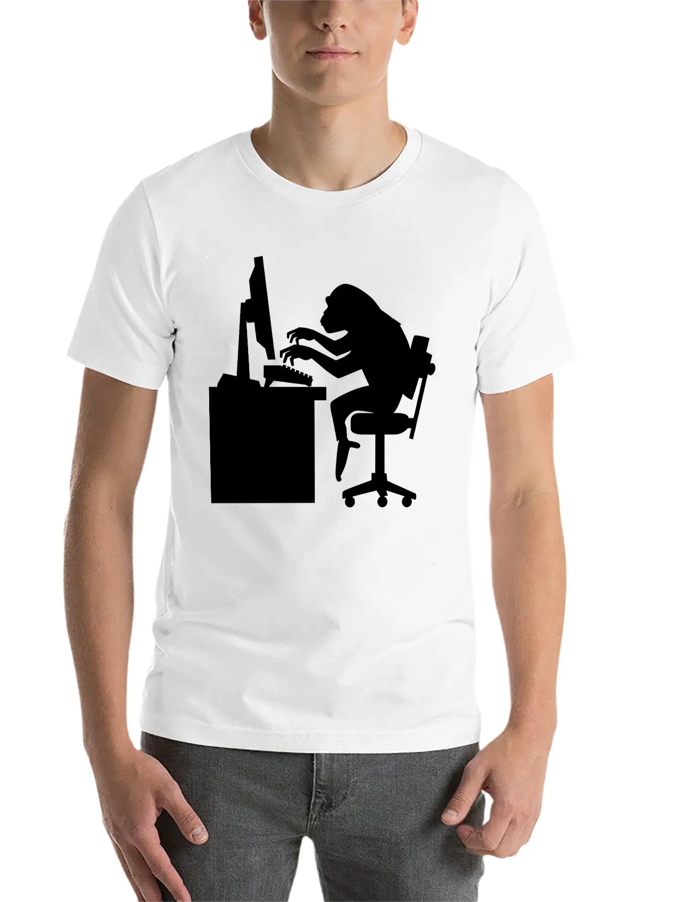 Chimp Pounding Keyboard Unisex Casual T-Shirt – Clean Design For Daily Comfort