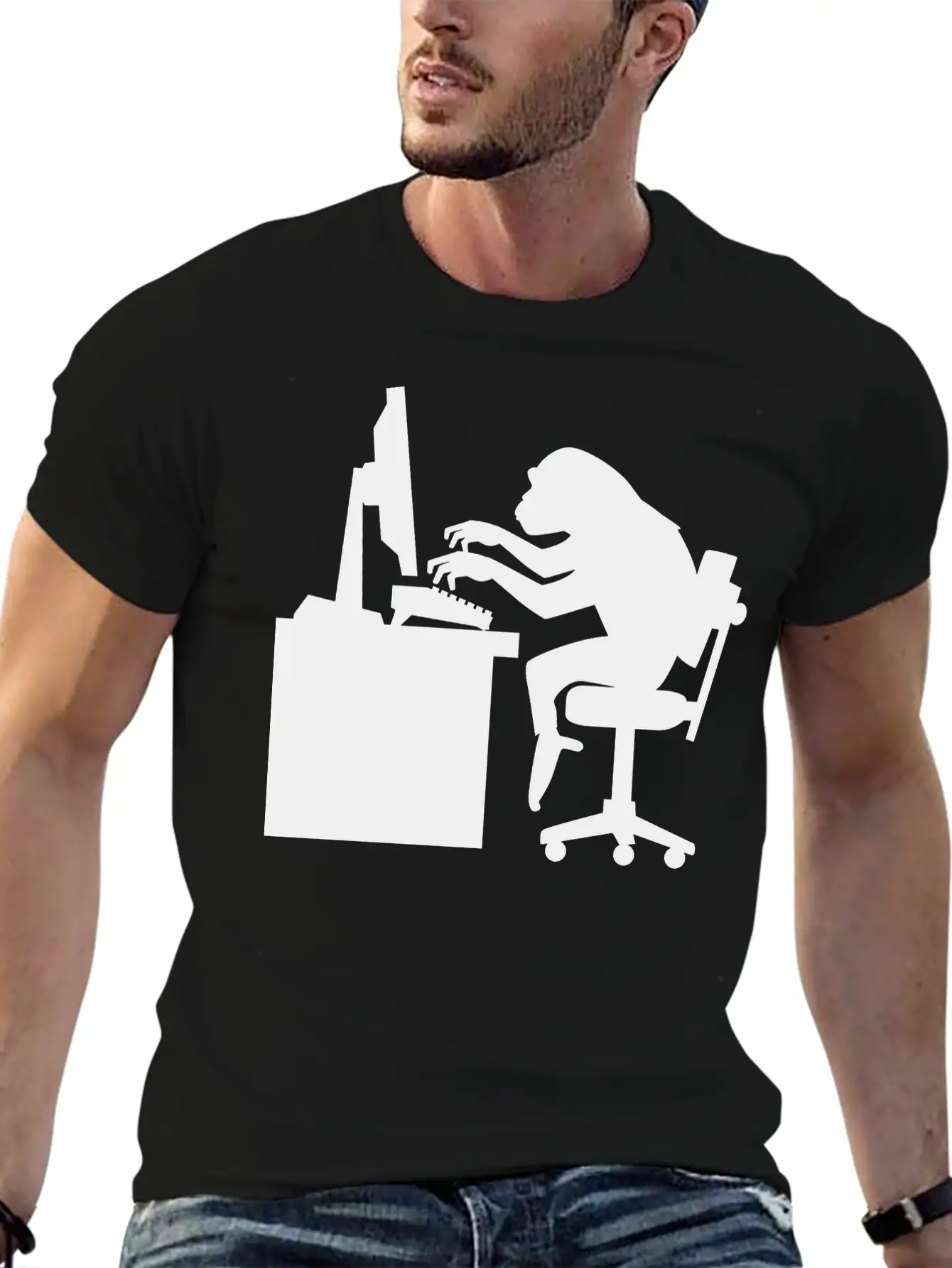 Chimp Pounding Keyboard Unisex Casual T-Shirt – Clean Design For Daily Comfort