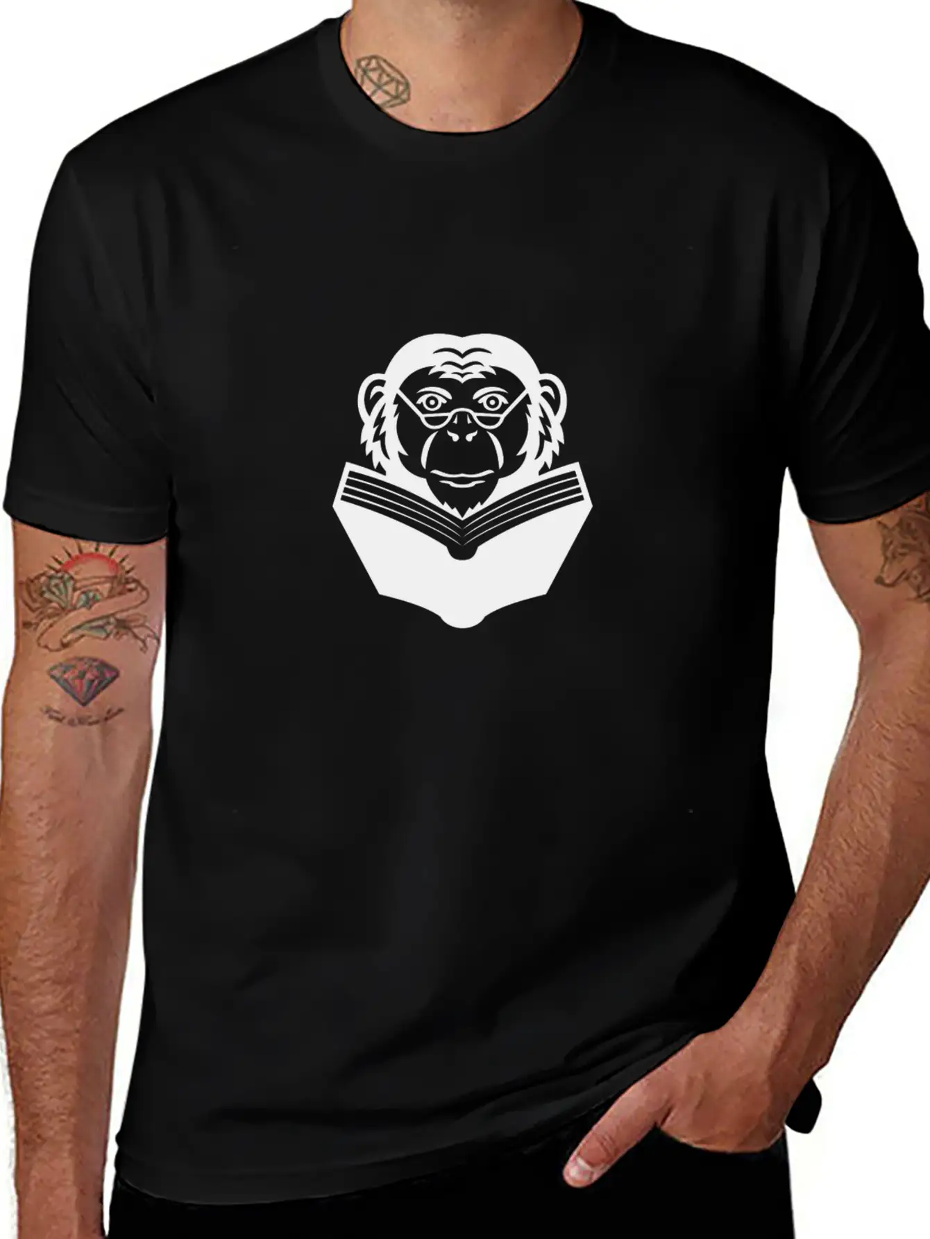 Chimpanzee Chimp Ape Wearing Glasses Reading Book Breathable Soft Cotton T-Shirt – Timeless Casual Look
