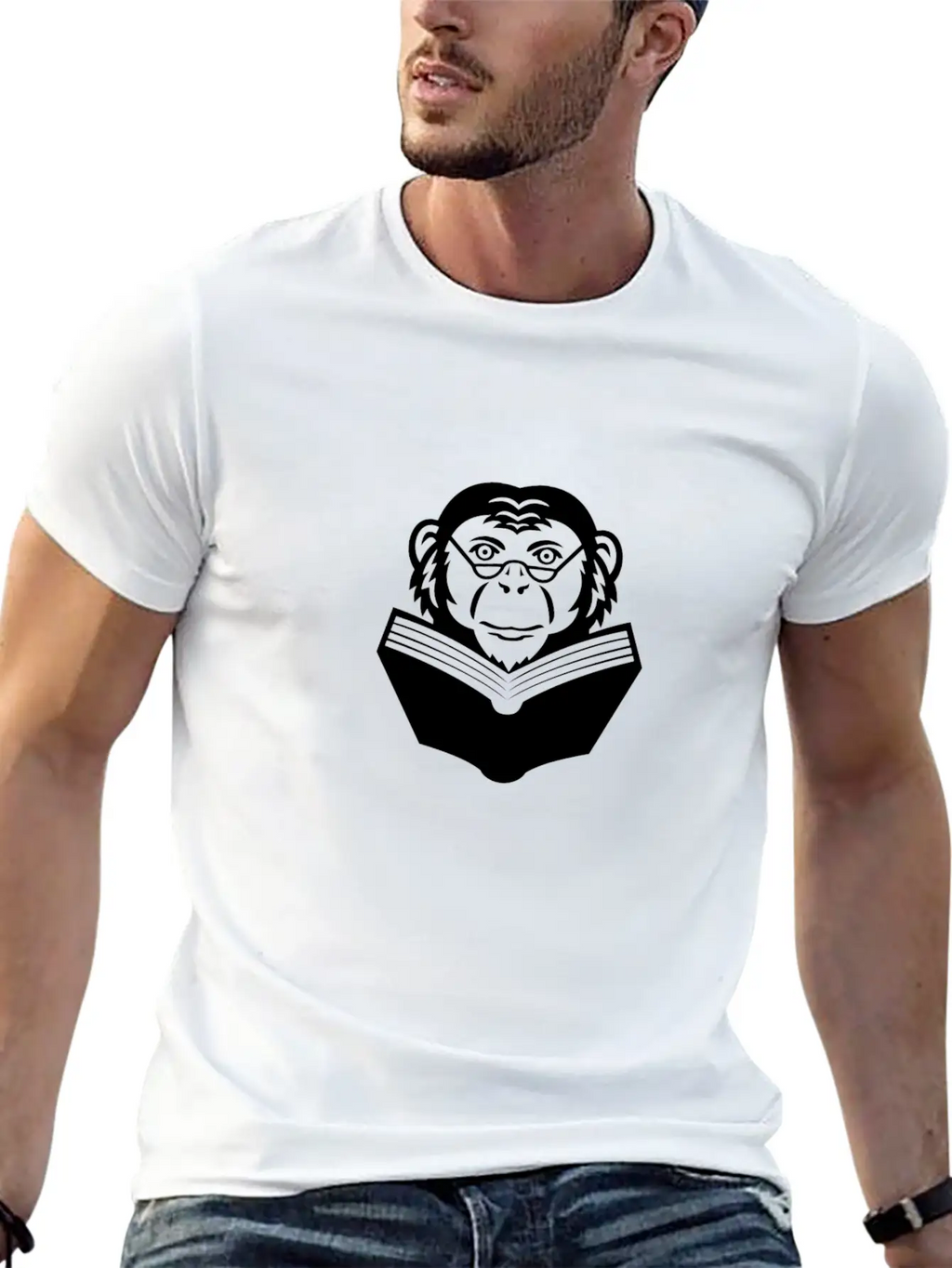 Chimpanzee Chimp Ape Wearing Glasses Reading Book Breathable Soft Cotton T-Shirt – Timeless Casual Look