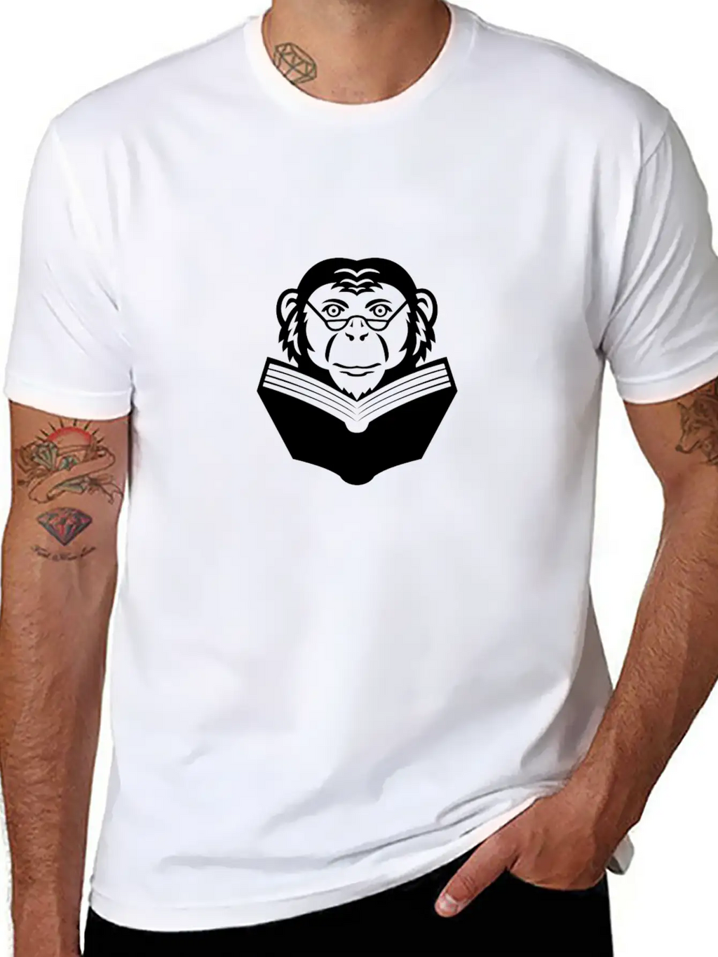 Chimpanzee Chimp Ape Wearing Glasses Reading Book Breathable Soft Cotton T-Shirt – Timeless Casual Look