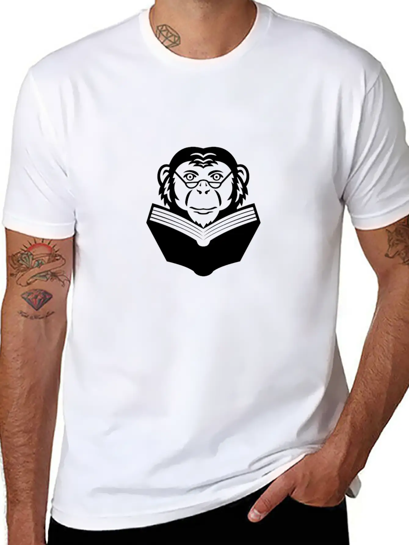 Chimpanzee Chimp Ape Wearing Glasses Reading Book Breathable Soft Cotton T-Shirt – Timeless Casual Look