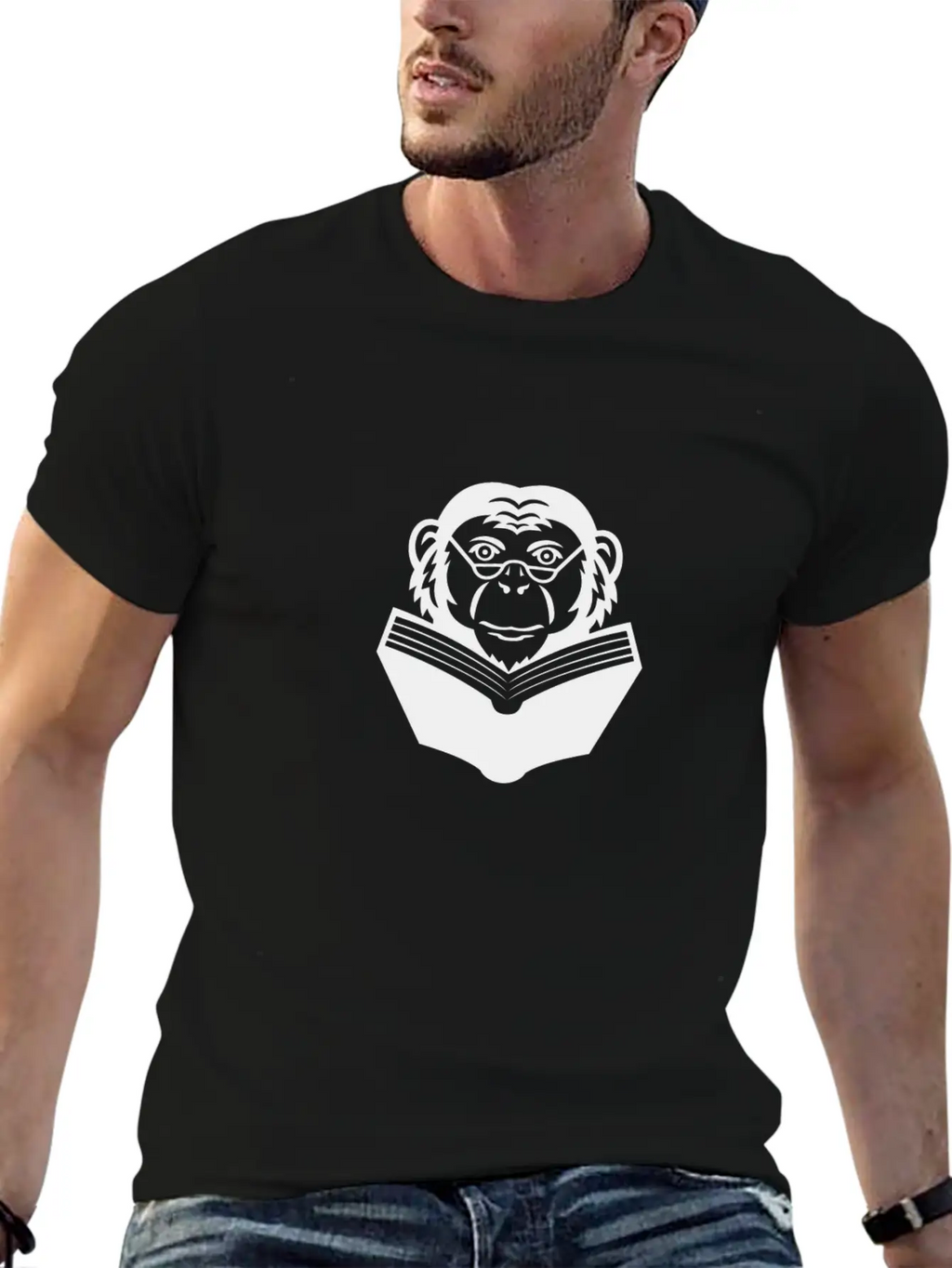 Chimpanzee Chimp Ape Wearing Glasses Reading Book Breathable Soft Cotton T-Shirt – Timeless Casual Look