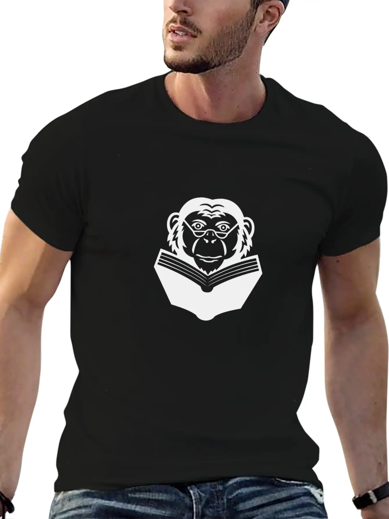 Chimpanzee Chimp Ape Wearing Glasses Reading Book Breathable Soft Cotton T-Shirt – Timeless Casual Look
