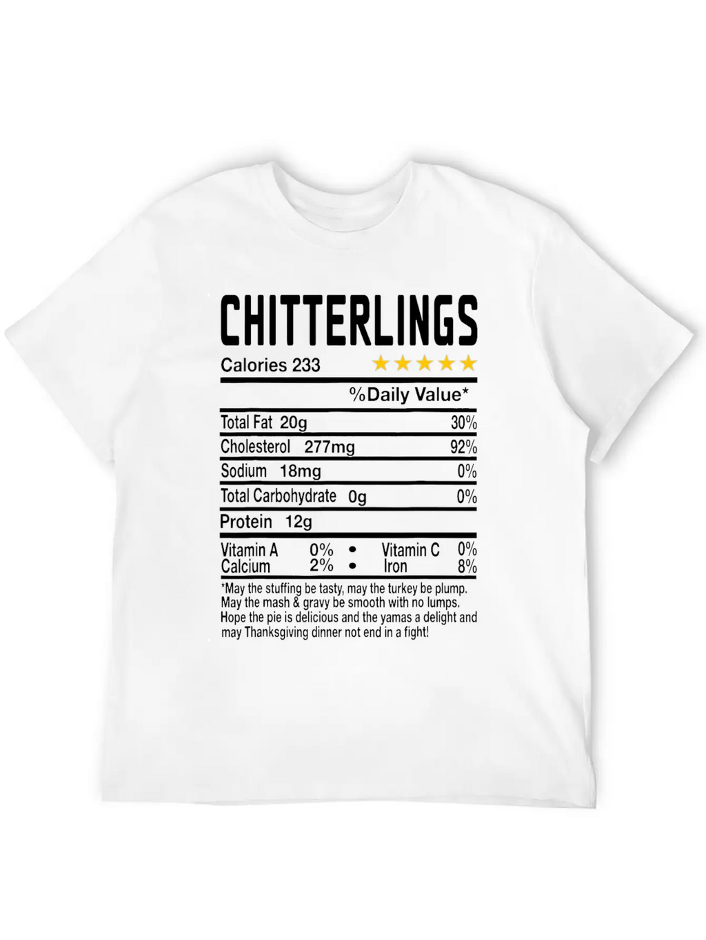 Chitterlings Nutrition Facts Funny Thanksgiving Ch Unisex Casual T-Shirt – Clean Design For Daily Comfort