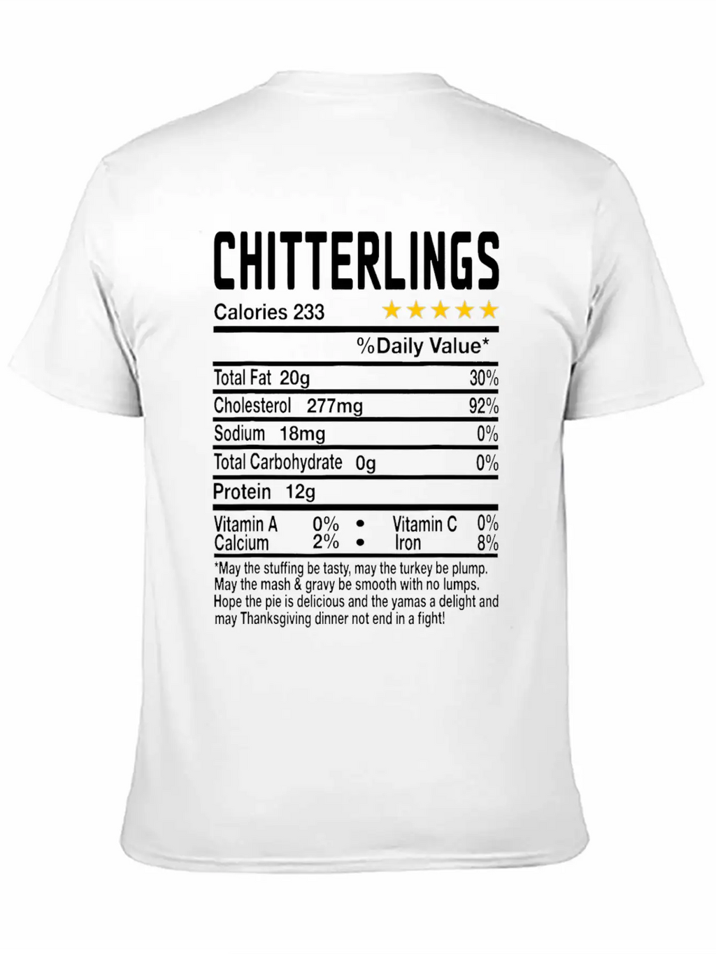 Chitterlings Nutrition Facts Funny Thanksgiving Ch Unisex Casual T-Shirt – Clean Design For Daily Comfort