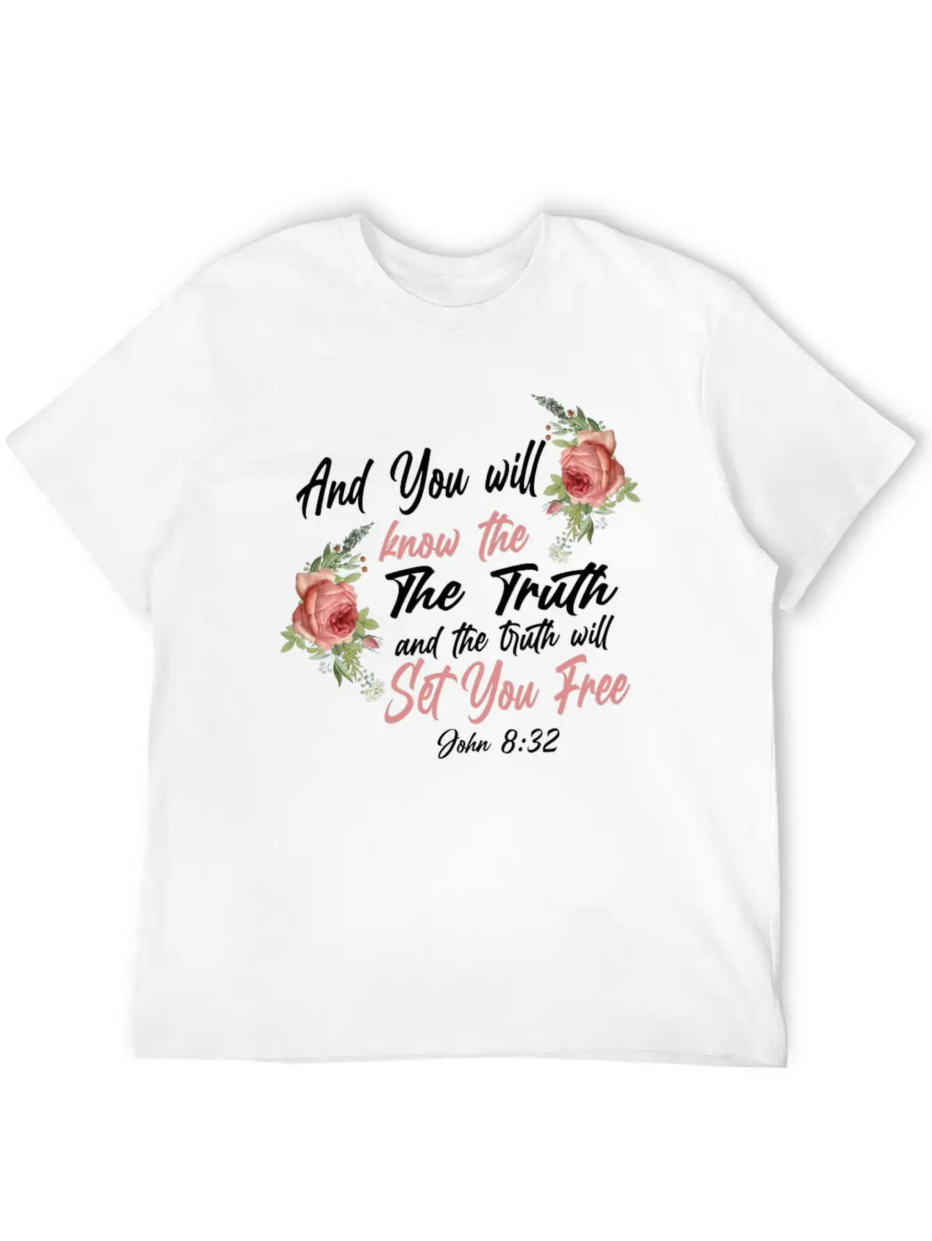 Christian Bible Verse Quote Rose Basic Graphic T-Shirt – Daily Comfort In Soft Cotton