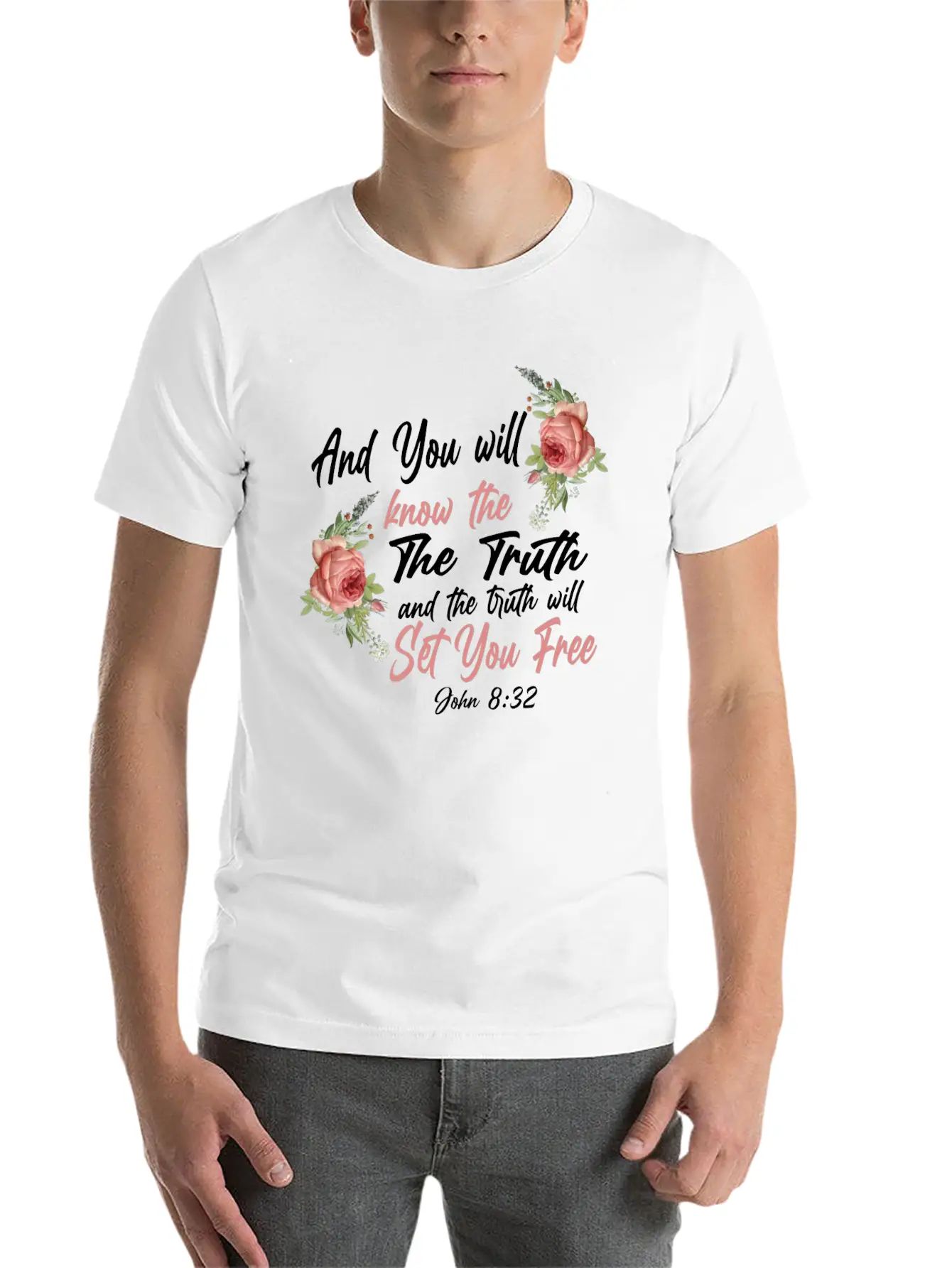 Christian Bible Verse Quote Rose Basic Graphic T-Shirt – Daily Comfort In Soft Cotton