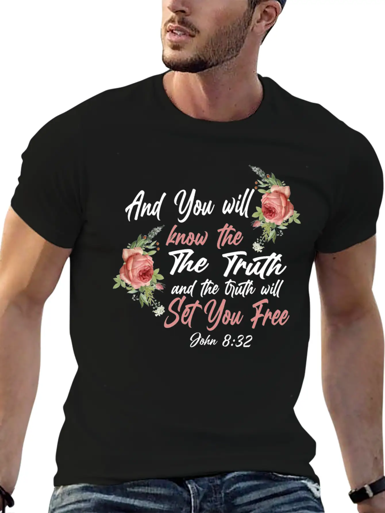 Christian Bible Verse Quote Rose Basic Graphic T-Shirt – Daily Comfort In Soft Cotton