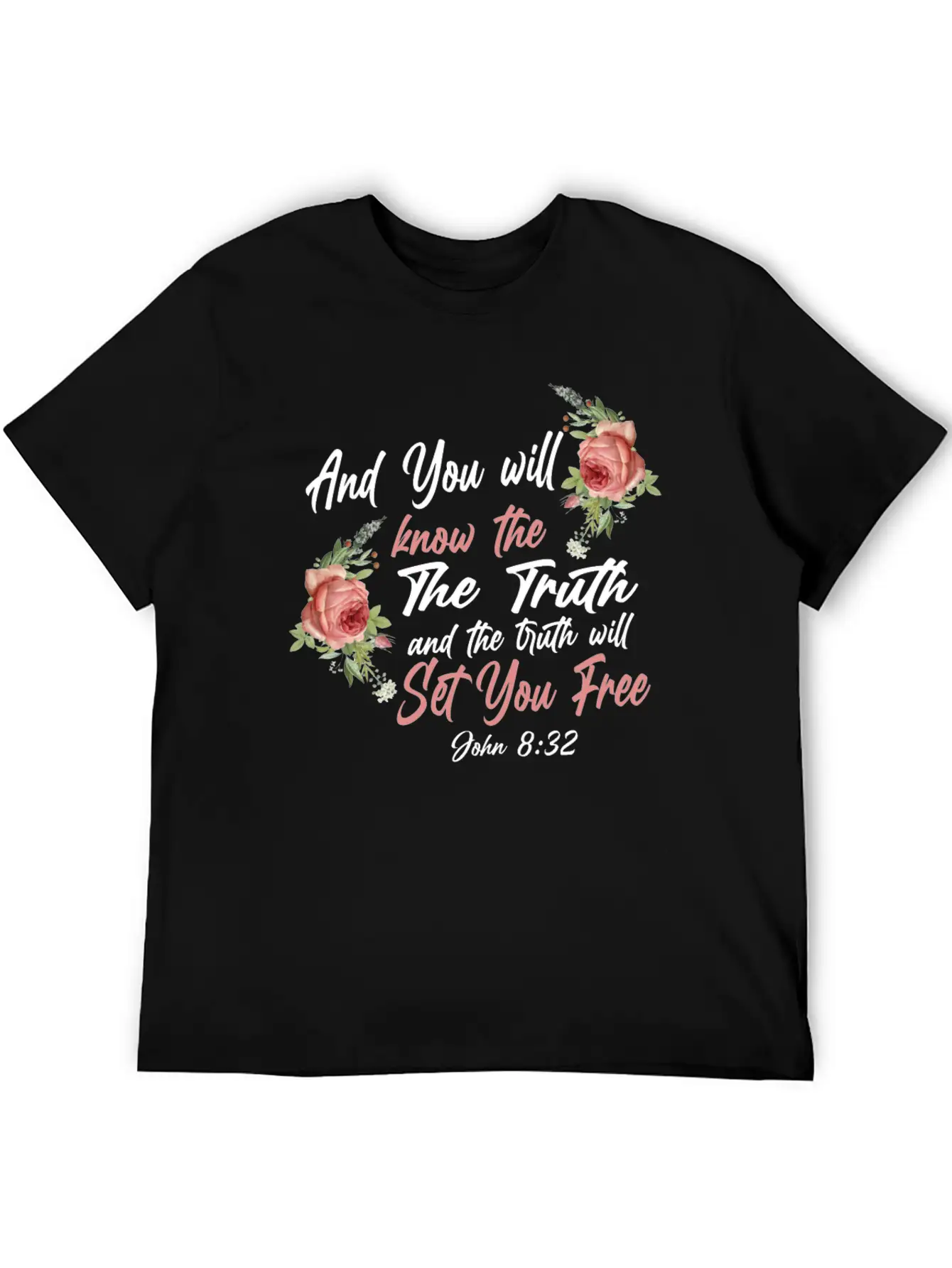 Christian Bible Verse Quote Rose Basic Graphic T-Shirt – Daily Comfort In Soft Cotton