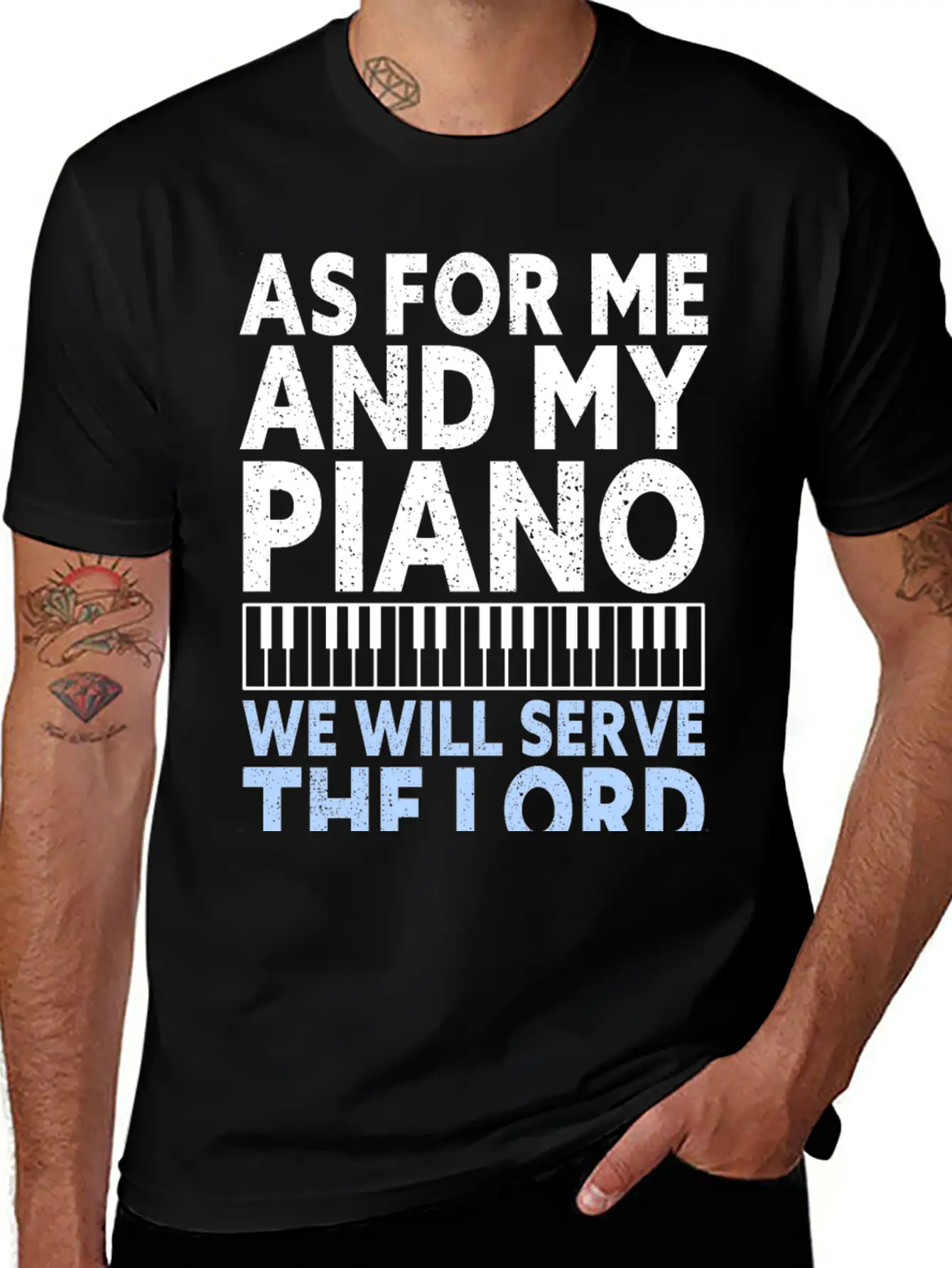 Christian Piano Player Quote Serve The Lord Basic Graphic T-Shirt – Daily Comfort In Soft Cotton