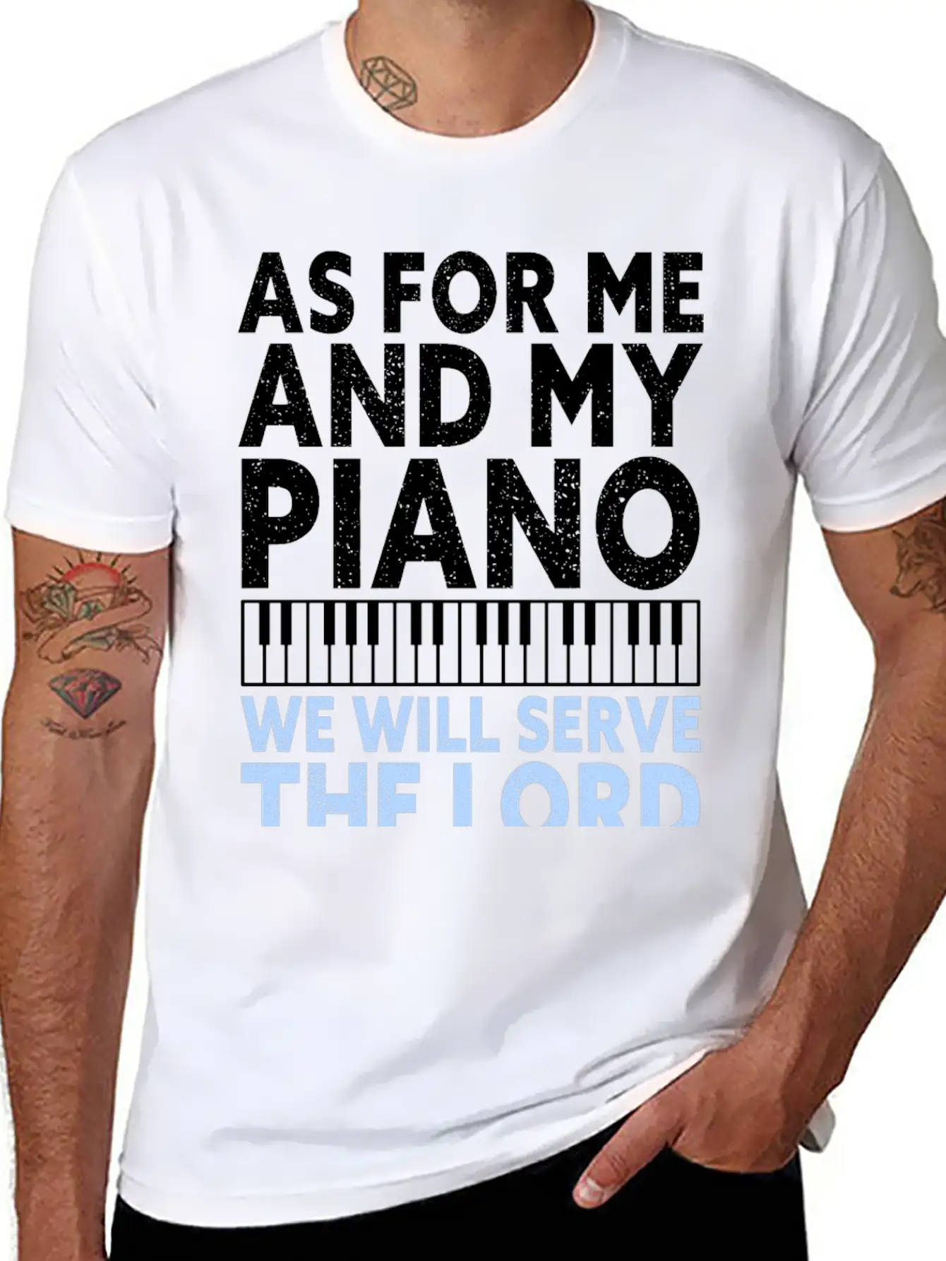 Christian Piano Player Quote Serve The Lord Basic Graphic T-Shirt – Daily Comfort In Soft Cotton