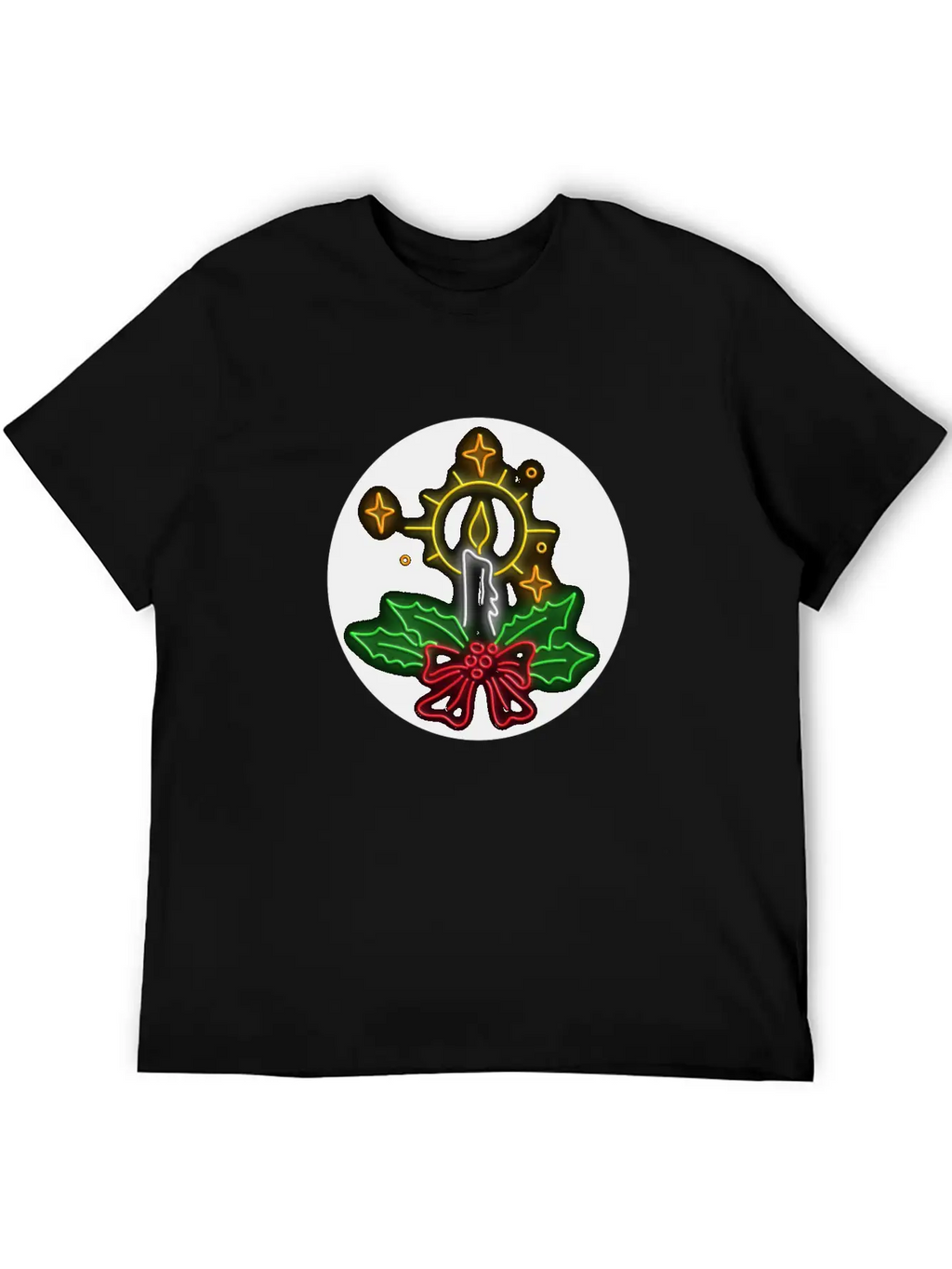 Christmas Candle Wreath Oval Neon Sign Essential Cotton Tee For Daily Outfits – Unisex Style