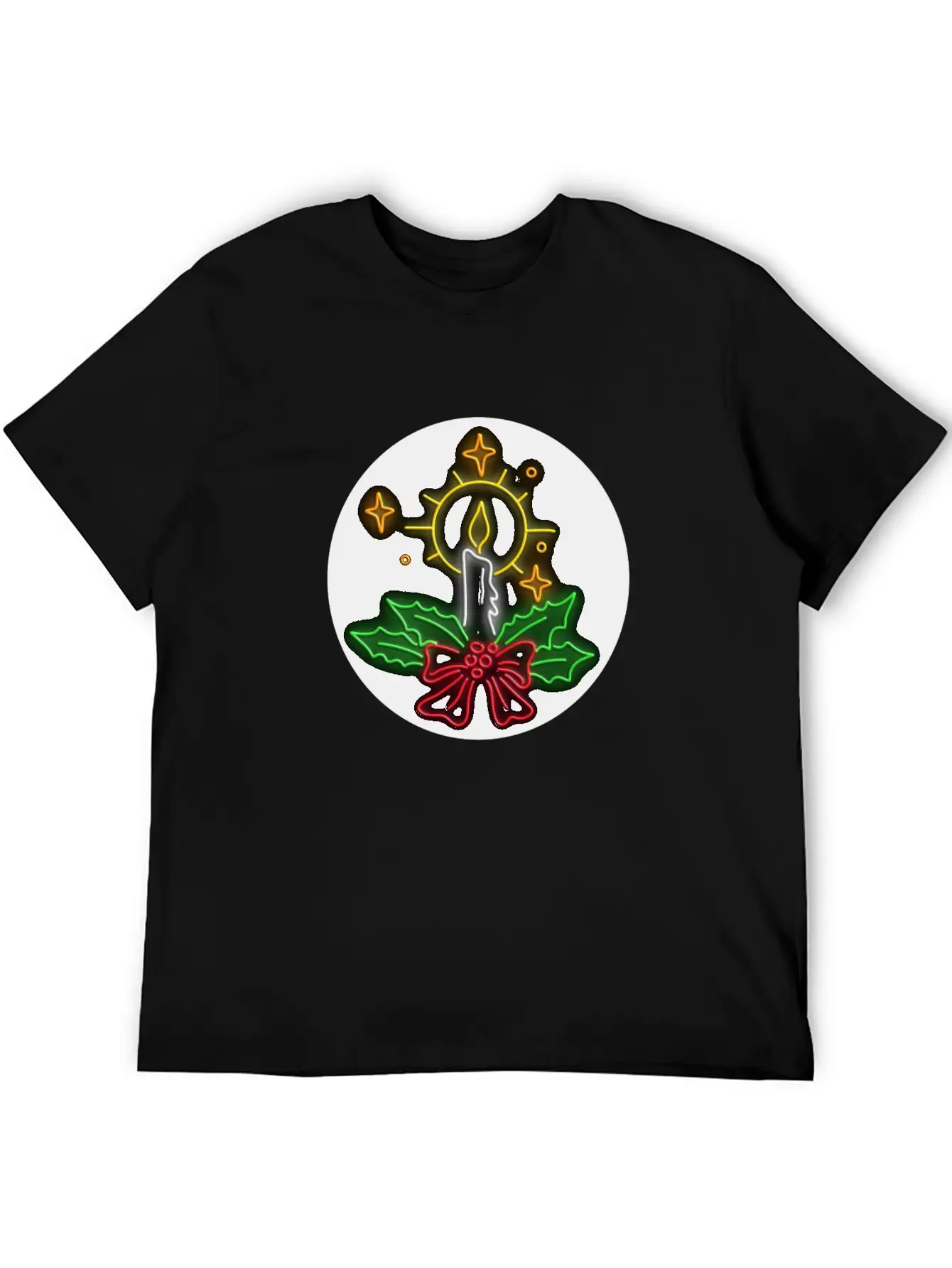 Christmas Candle Wreath Oval Neon Sign Essential Cotton Tee For Daily Outfits – Unisex Style