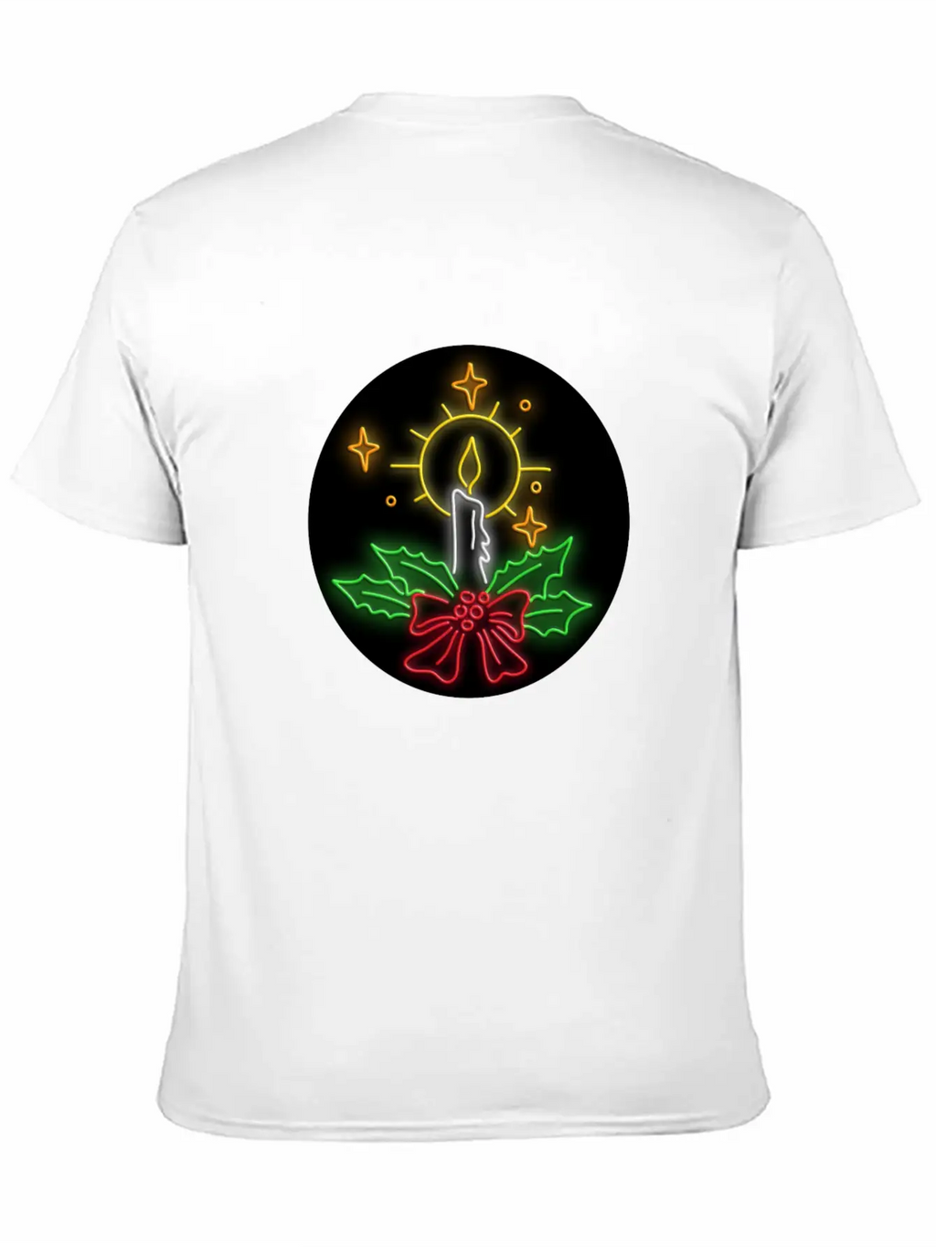 Christmas Candle Wreath Oval Neon Sign Essential Cotton Tee For Daily Outfits – Unisex Style