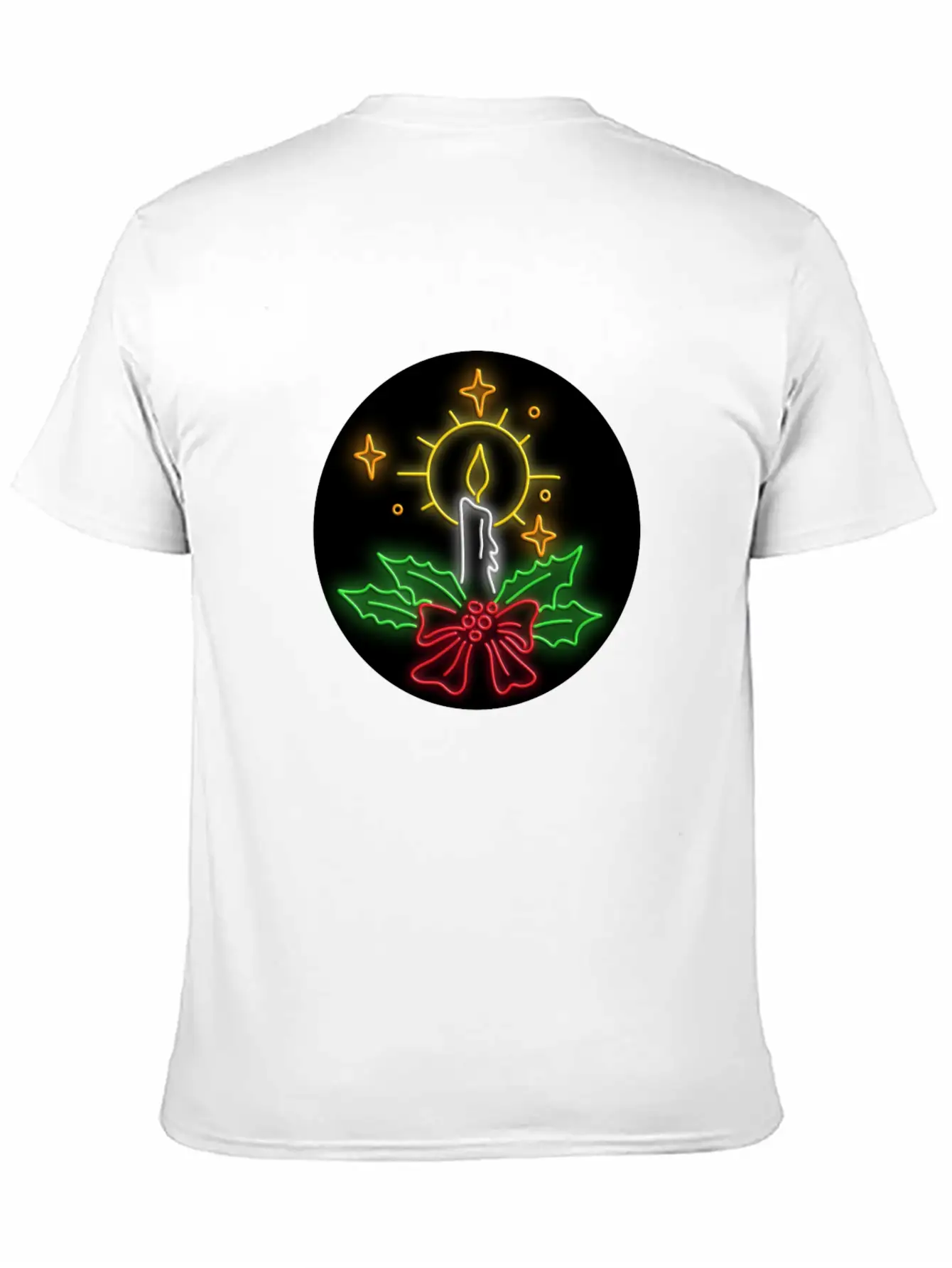 Christmas Candle Wreath Oval Neon Sign Essential Cotton Tee For Daily Outfits – Unisex Style