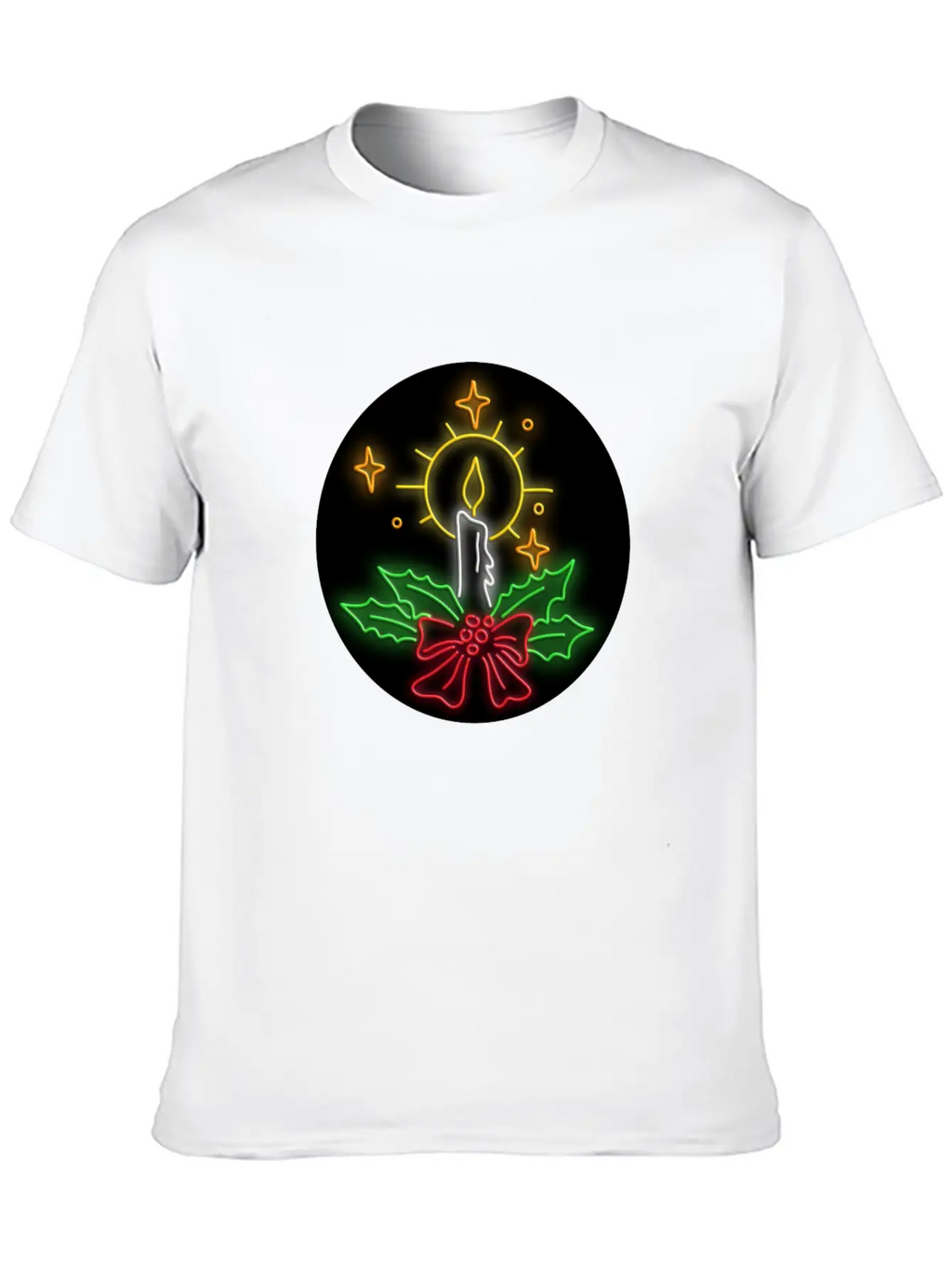 Christmas Candle Wreath Oval Neon Sign Essential Cotton Tee For Daily Outfits – Unisex Style