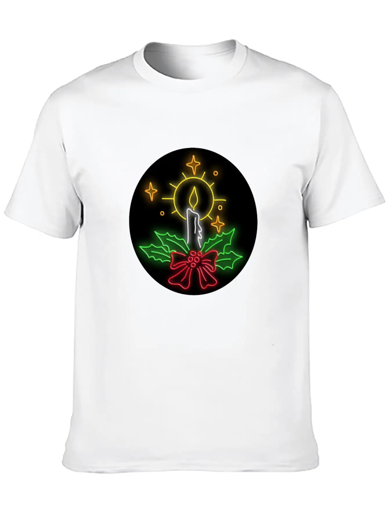 Christmas Candle Wreath Oval Neon Sign Essential Cotton Tee For Daily Outfits – Unisex Style