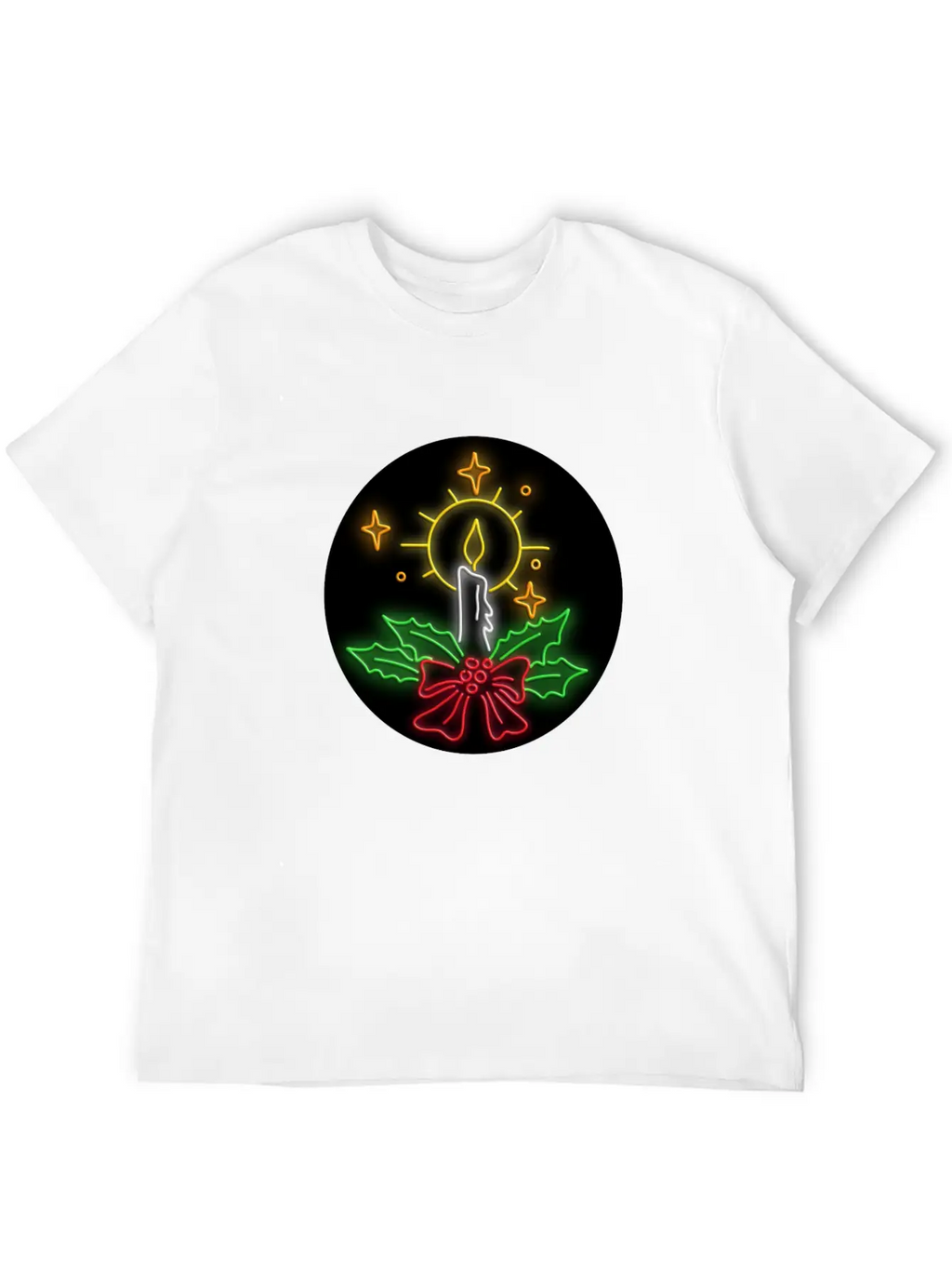 Christmas Candle Wreath Oval Neon Sign Essential Cotton Tee For Daily Outfits – Unisex Style