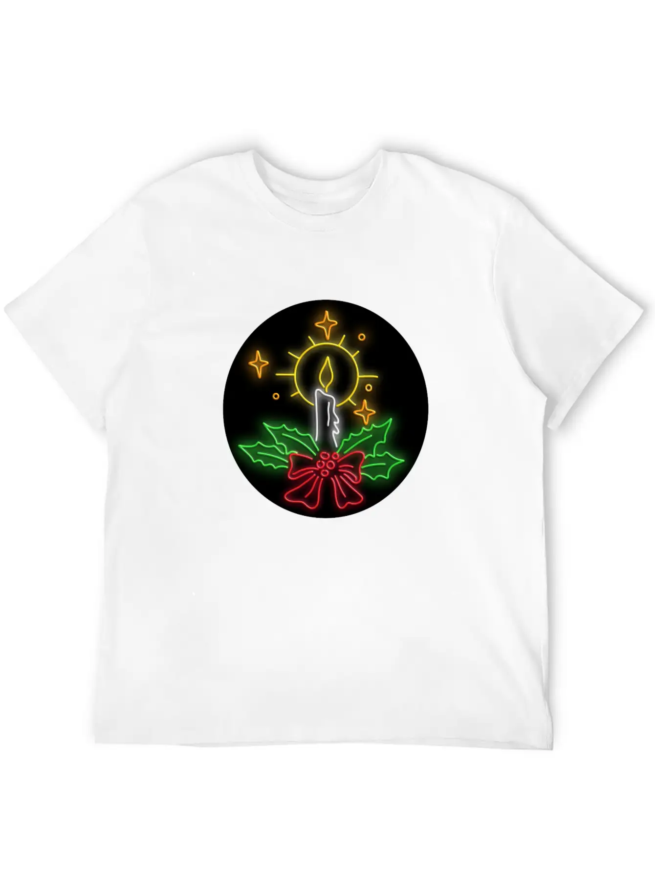 Christmas Candle Wreath Oval Neon Sign Essential Cotton Tee For Daily Outfits – Unisex Style