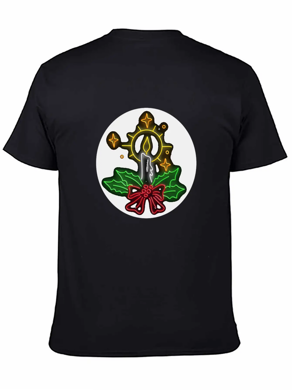 Christmas Candle Wreath Oval Neon Sign Essential Cotton Tee For Daily Outfits – Unisex Style