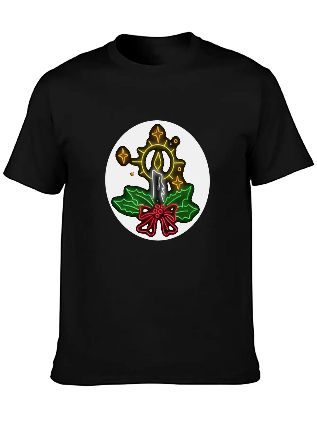 Christmas Candle Wreath Oval Neon Sign Essential Cotton Tee For Daily Outfits – Unisex Style