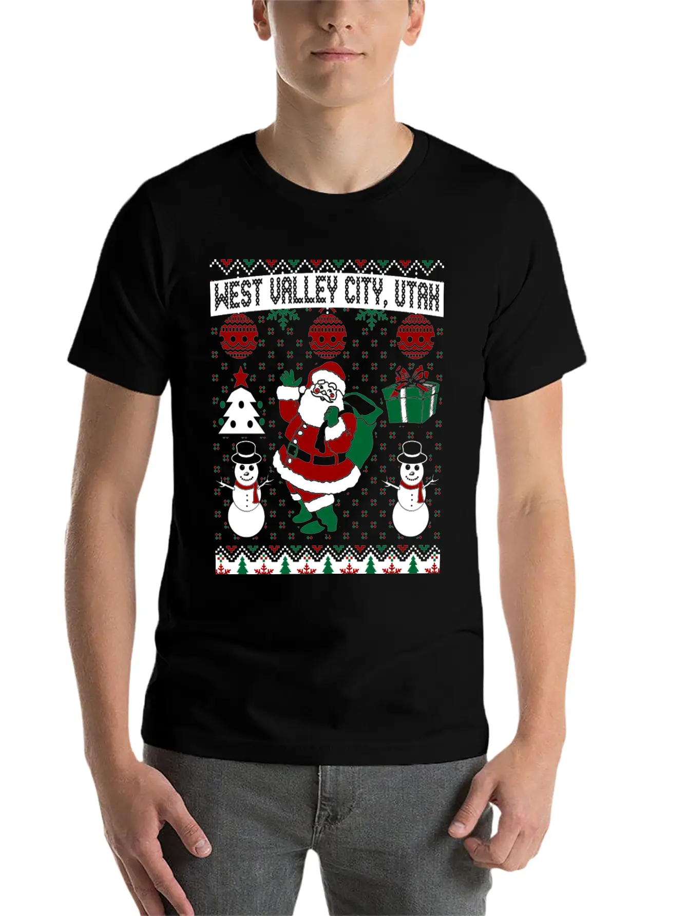 Christmas Ugly Sweater West Valley City Utah Breathable Soft Cotton T-Shirt – Timeless Casual Look
