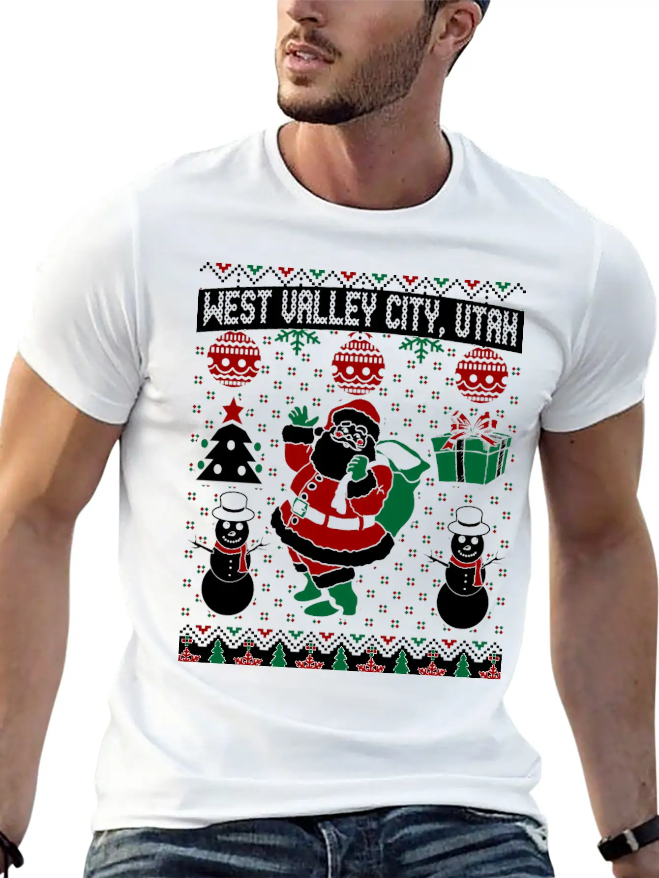 Christmas Ugly Sweater West Valley City Utah Breathable Soft Cotton T-Shirt – Timeless Casual Look