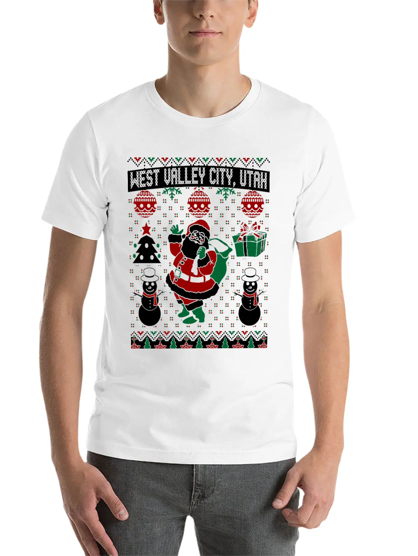 Christmas Ugly Sweater West Valley City Utah Breathable Soft Cotton T-Shirt – Timeless Casual Look