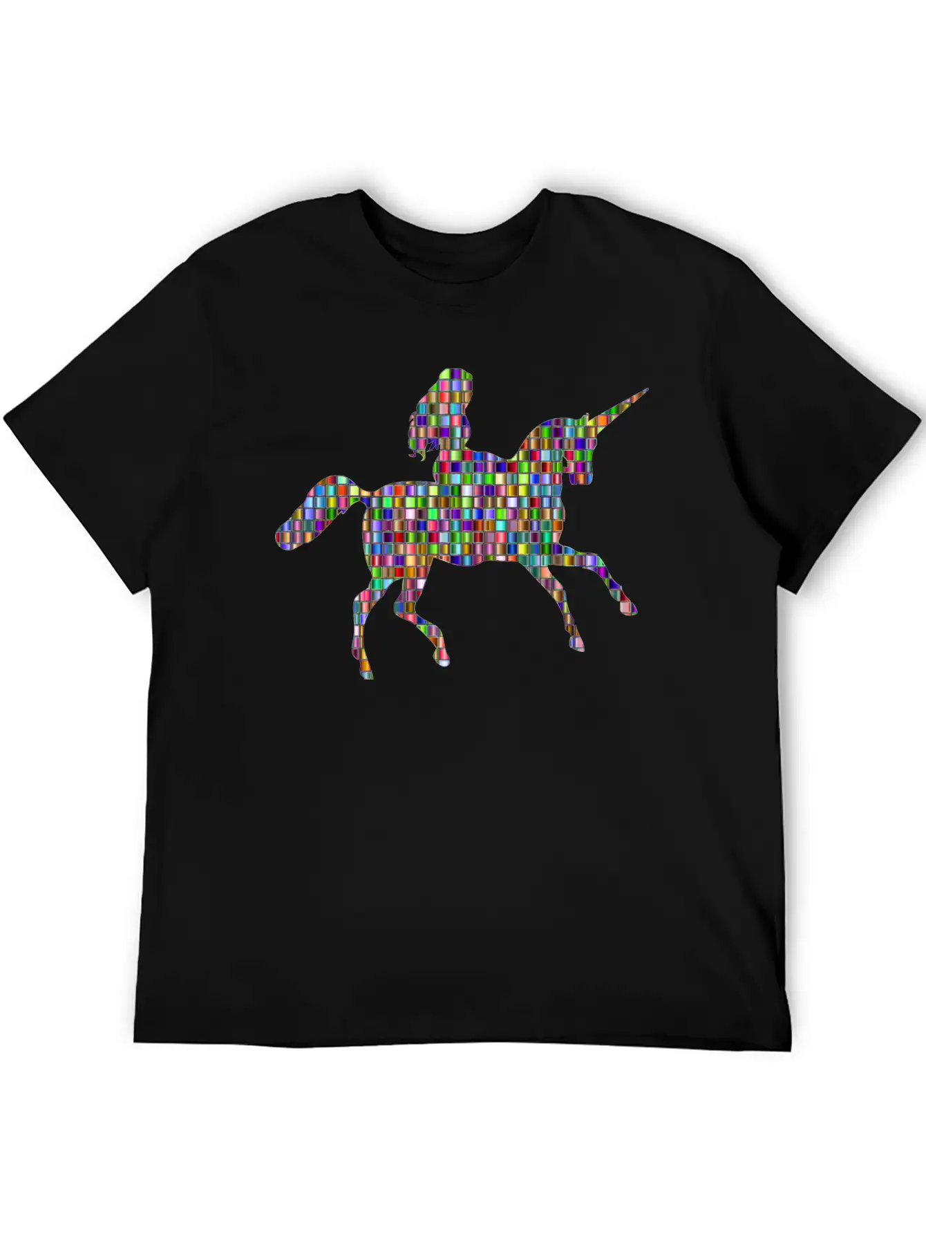 Chromatic Mosaic Woman Riding Unicorn Relaxed Everyday Tee – Lightweight And Durable Cotton
