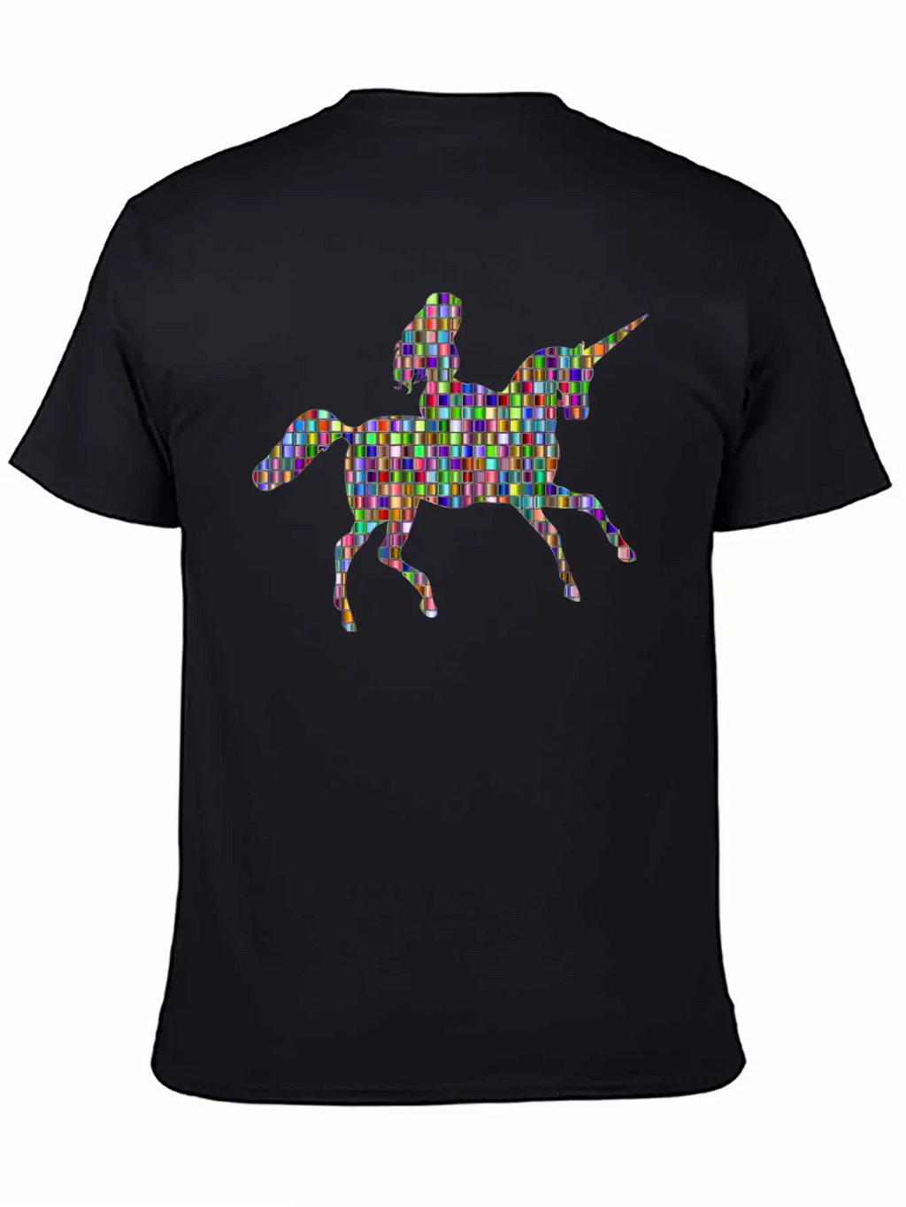 Chromatic Mosaic Woman Riding Unicorn Relaxed Everyday Tee – Lightweight And Durable Cotton