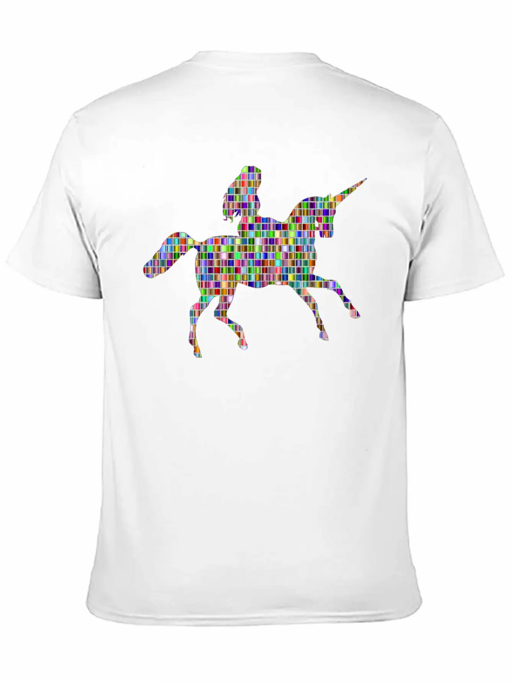 Chromatic Mosaic Woman Riding Unicorn Relaxed Everyday Tee – Lightweight And Durable Cotton