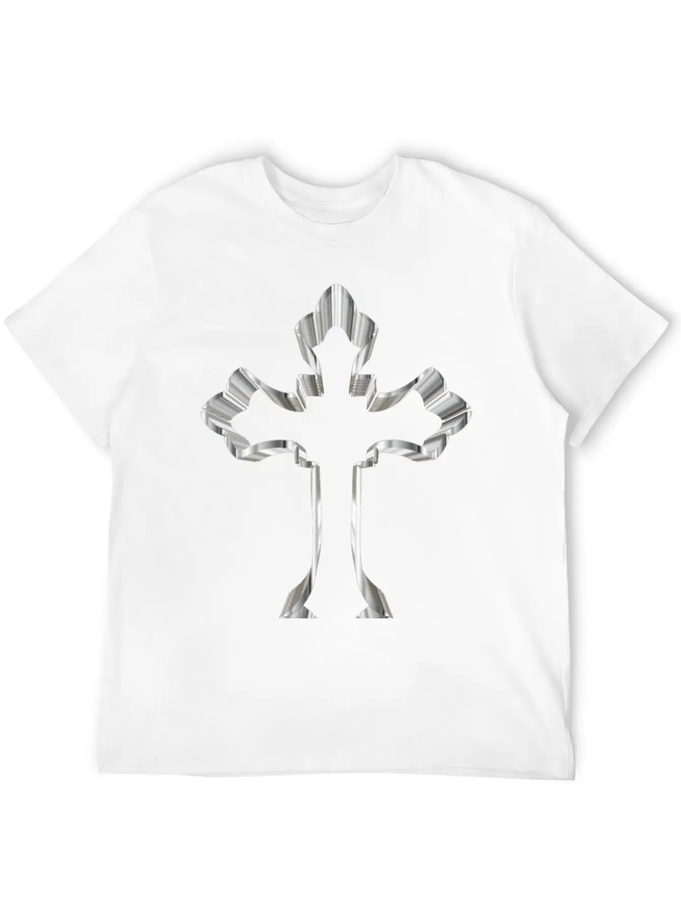 Chrome Ornate Cross No Background Breathable Graphic T-Shirt – Perfect For Casual Days