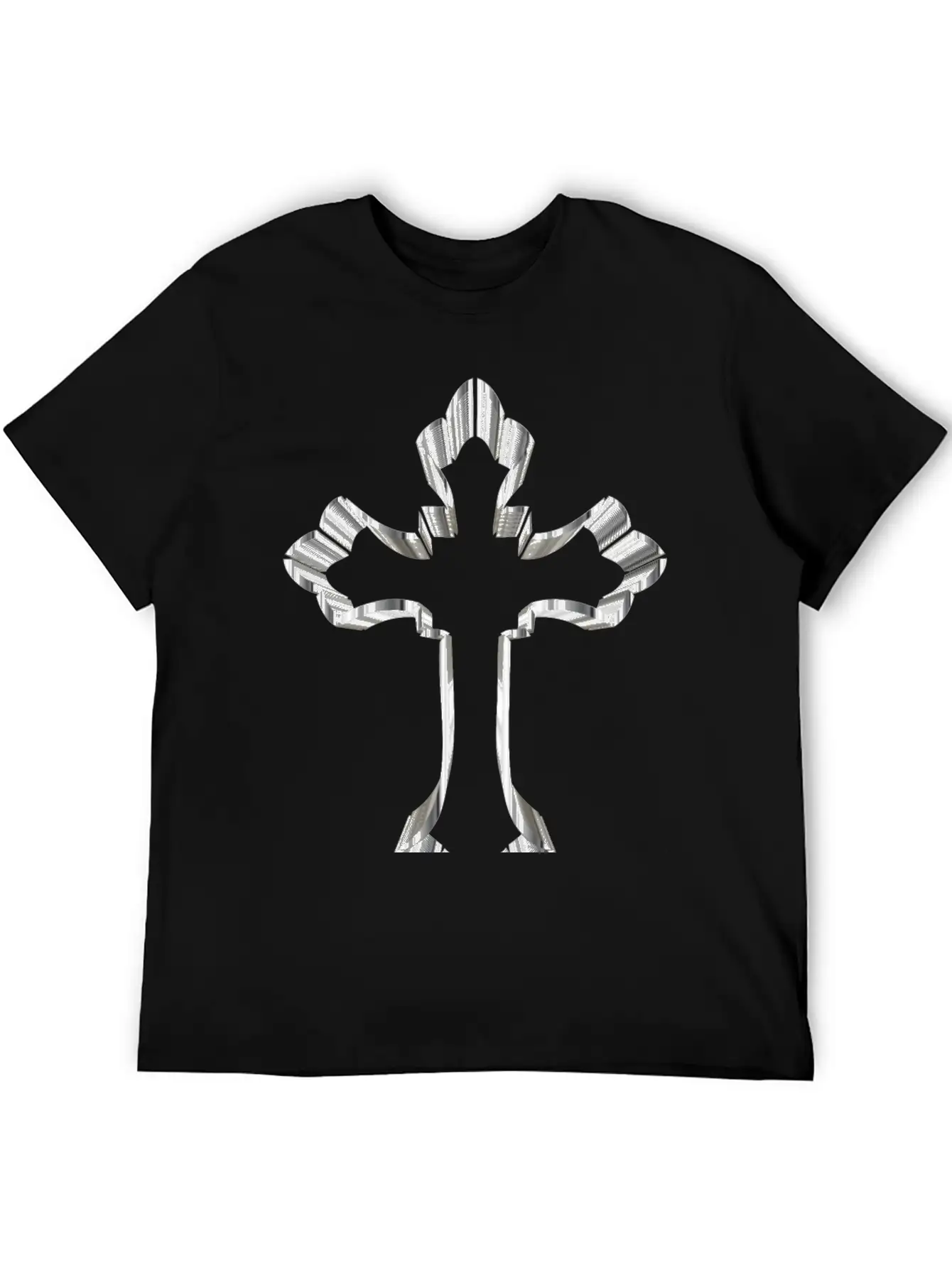 Chrome Ornate Cross No Background Breathable Graphic T-Shirt – Perfect For Casual Days
