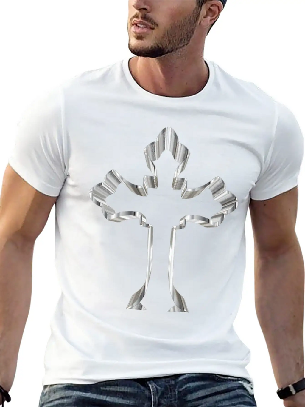Chrome Ornate Cross No Background Breathable Graphic T-Shirt – Perfect For Casual Days