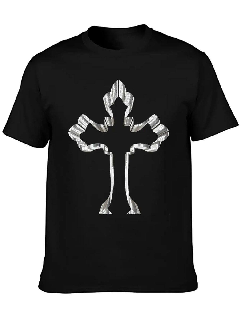 Chrome Ornate Cross No Background Breathable Graphic T-Shirt – Perfect For Casual Days