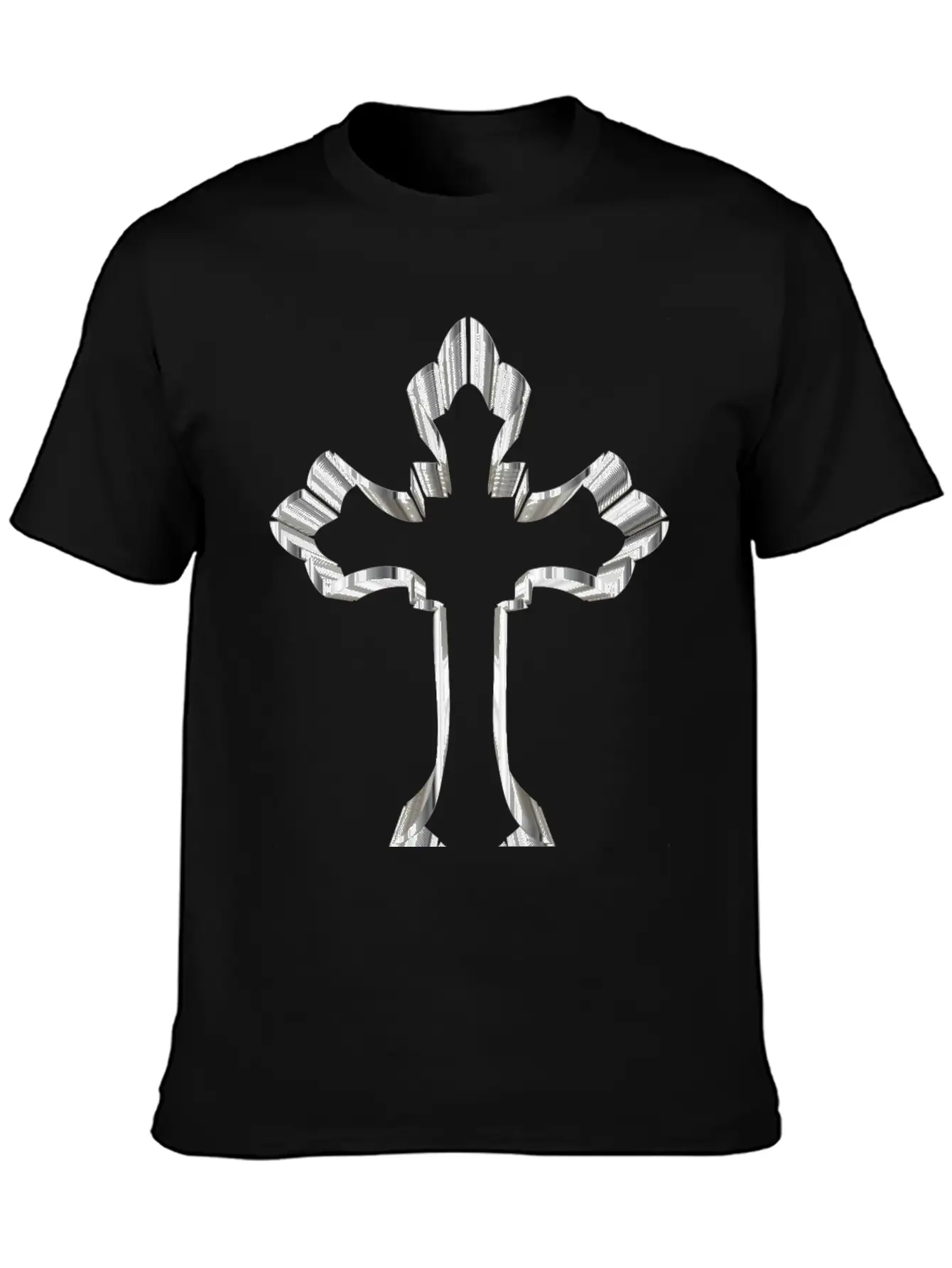Chrome Ornate Cross No Background Breathable Graphic T-Shirt – Perfect For Casual Days