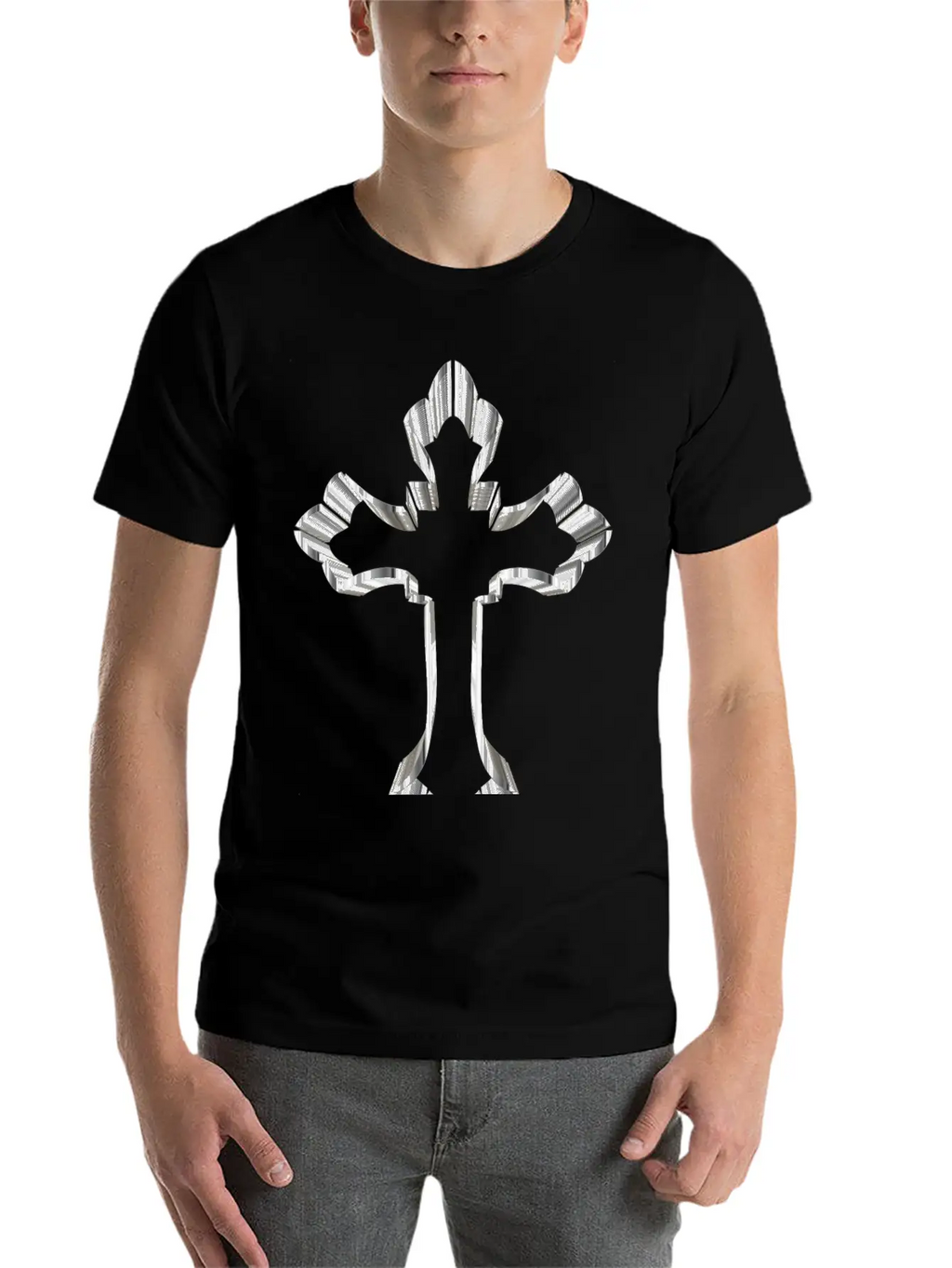 Chrome Ornate Cross No Background Breathable Graphic T-Shirt – Perfect For Casual Days