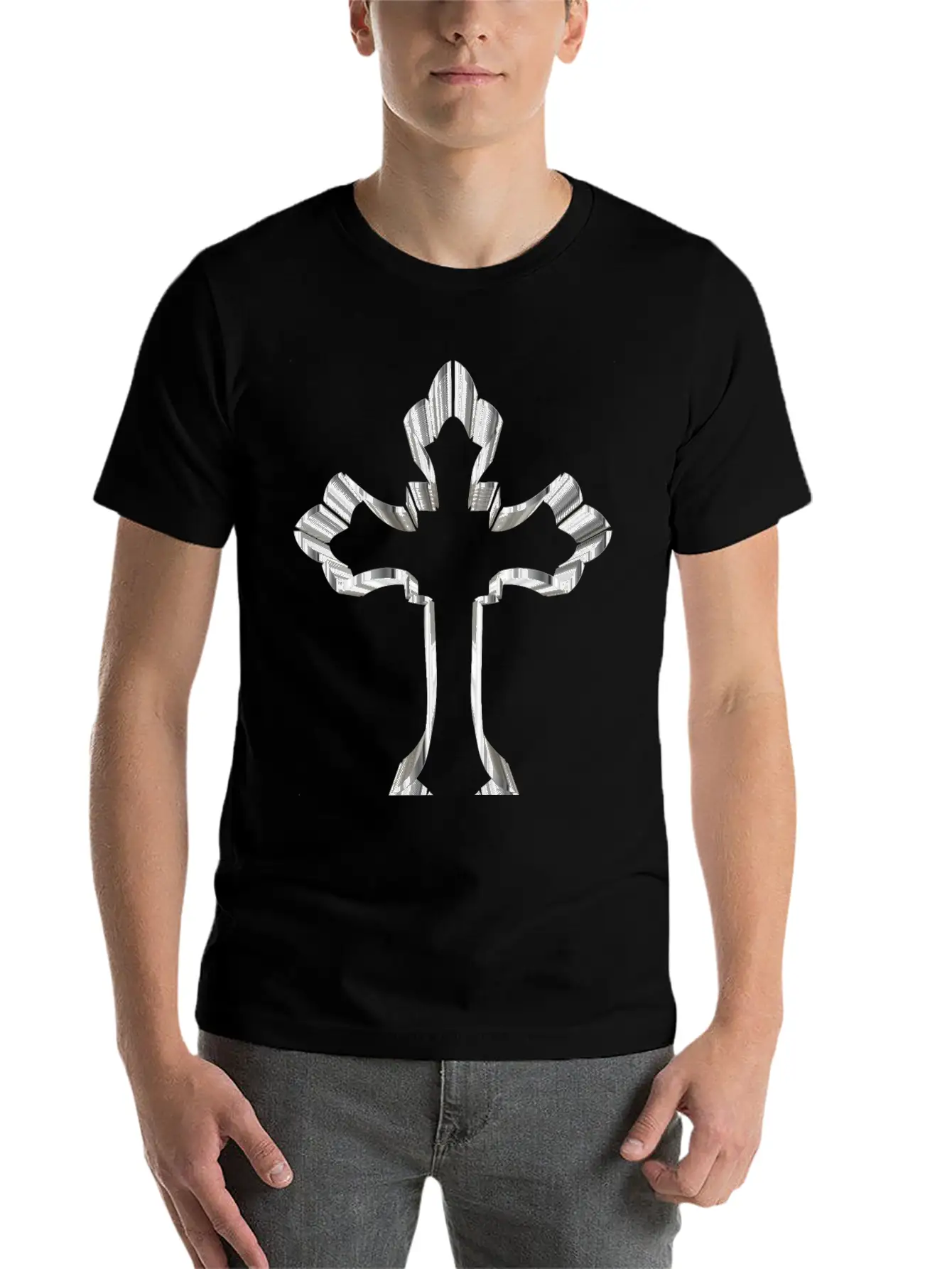 Chrome Ornate Cross No Background Breathable Graphic T-Shirt – Perfect For Casual Days