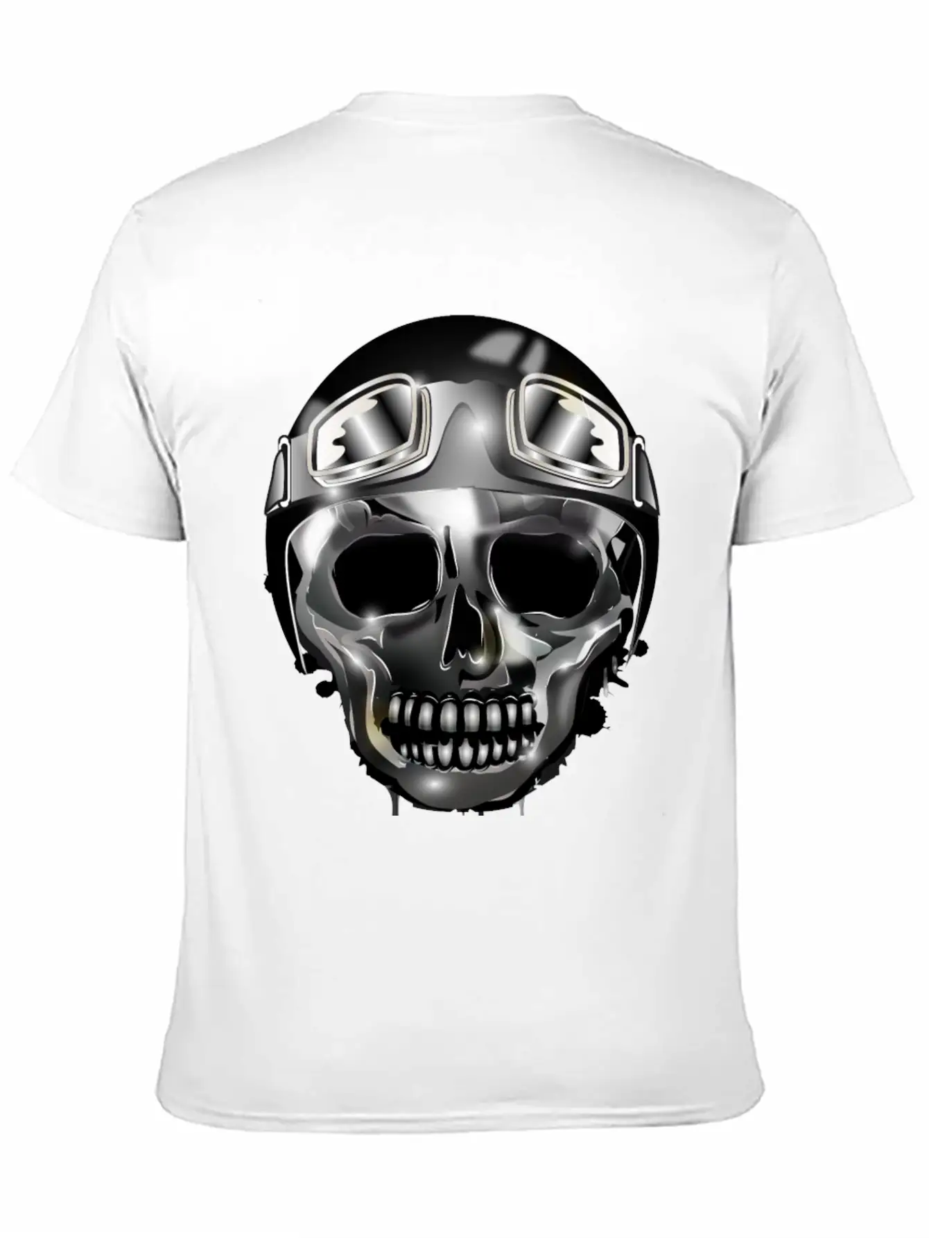 Chrome Skull With Retro Motorcycle Helmet Essential Cotton Tee For Daily Outfits – Unisex Style